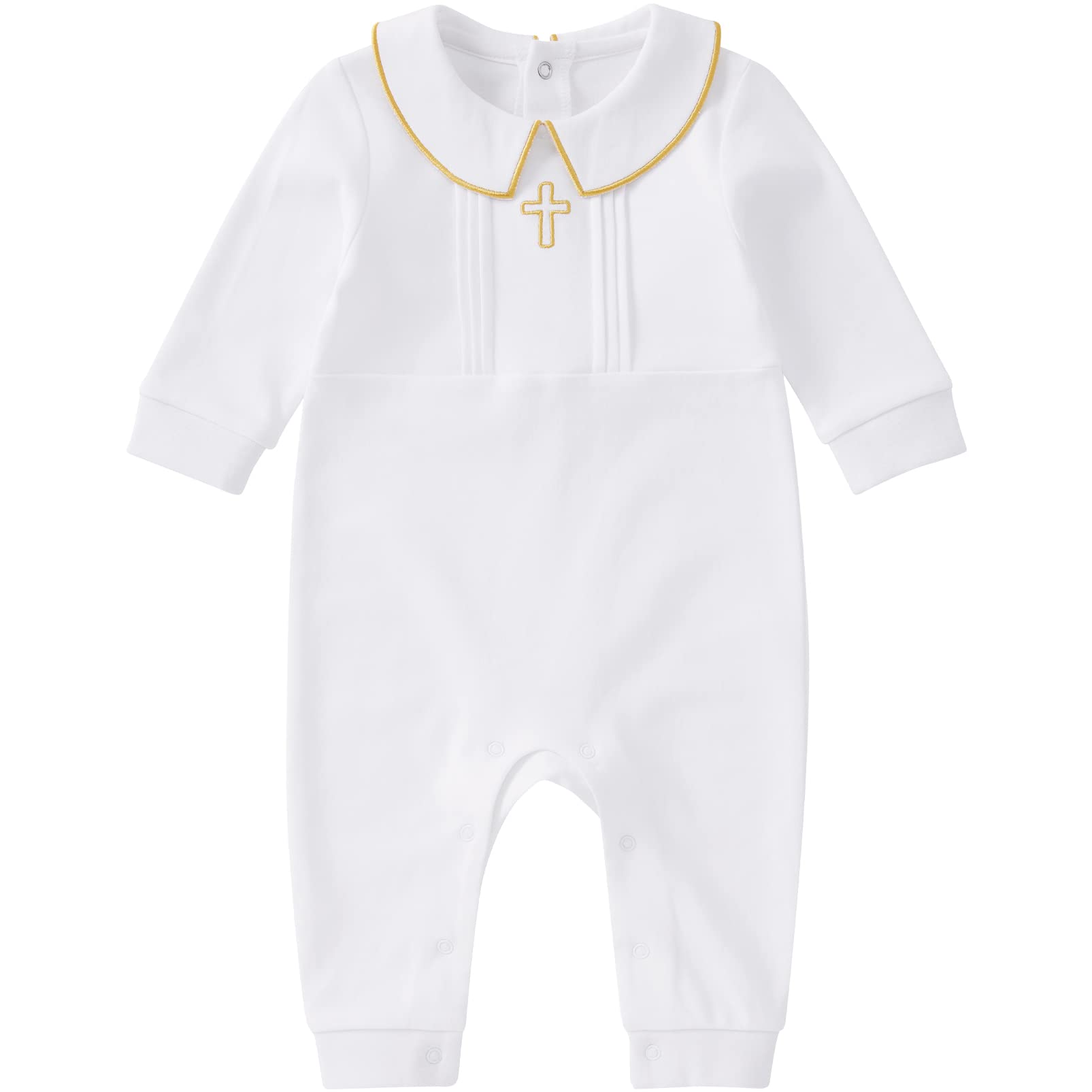 pureborn Unisex Baby Jumpsuit Infant Boys Girls Cotton Spring Fall Romper One-Piece Coverall Baptism Outfit White 0-24 Months