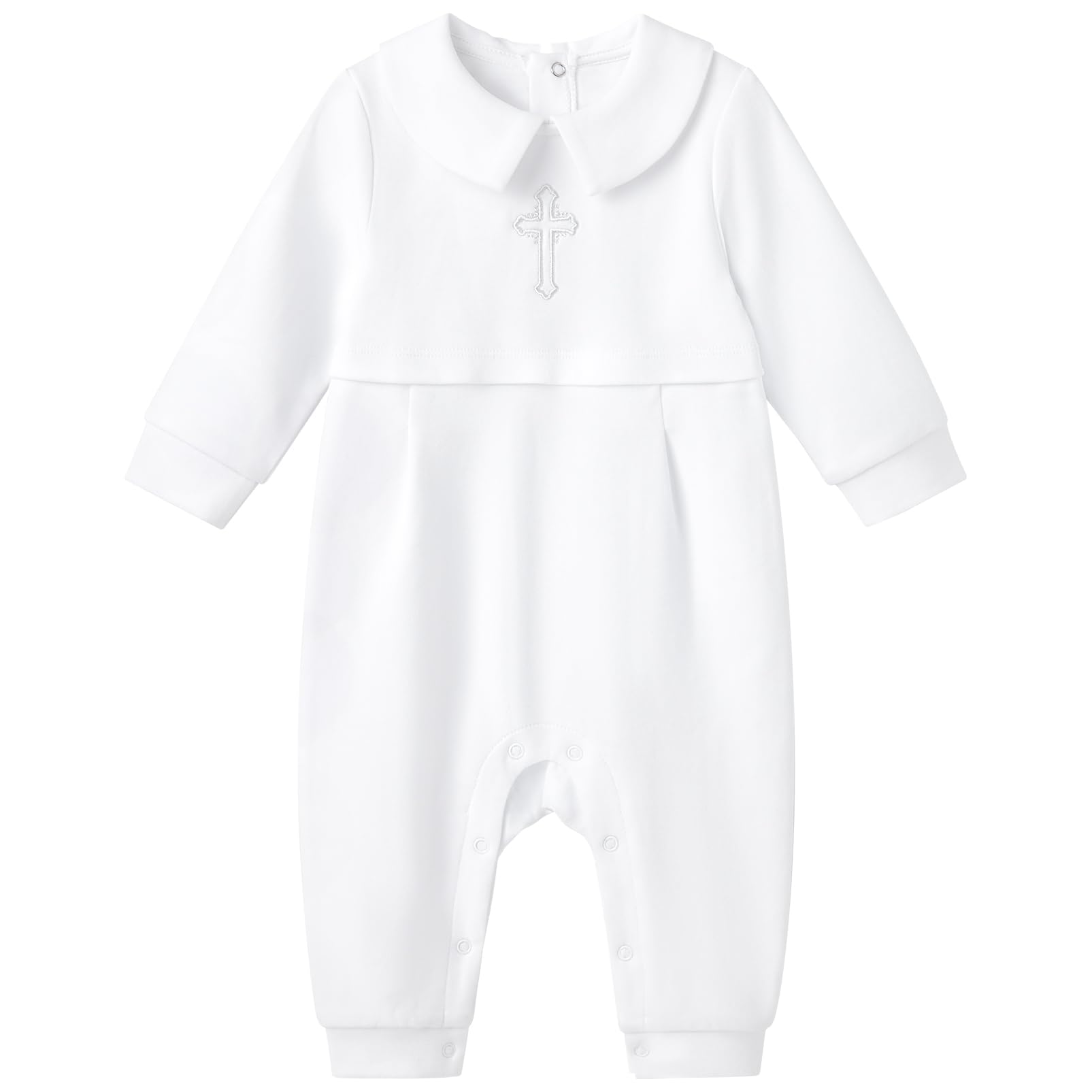 pureborn Unisex Baby Jumpsuit Infant Boys Girls Cotton Spring Fall Romper One-Piece Coverall Baptism Outfit White 0-24 Months