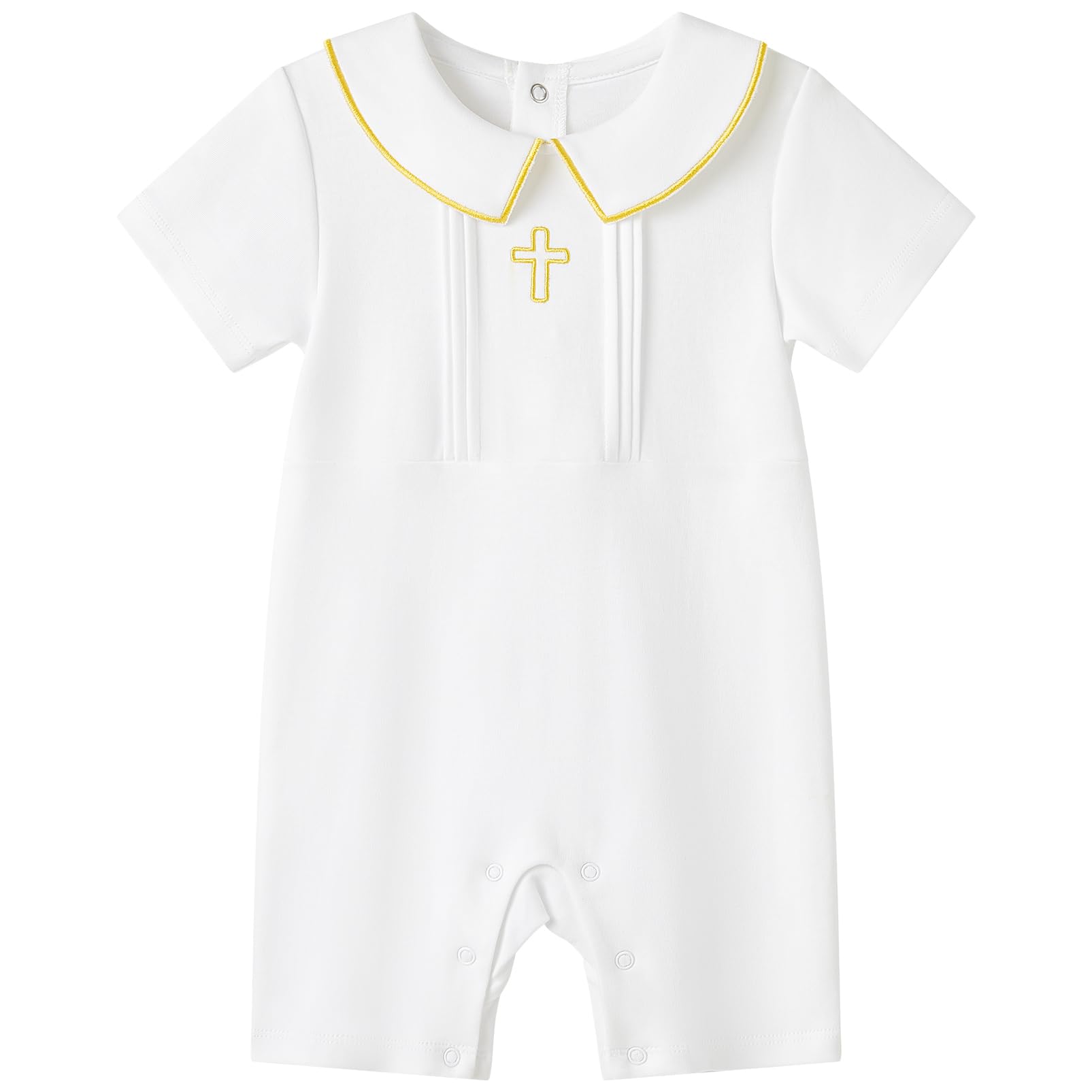 pureborn Unisex Baby Jumpsuit Infant Boys Girls Cotton Spring Fall Romper One-Piece Coverall Baptism Outfit White 0-24 Months