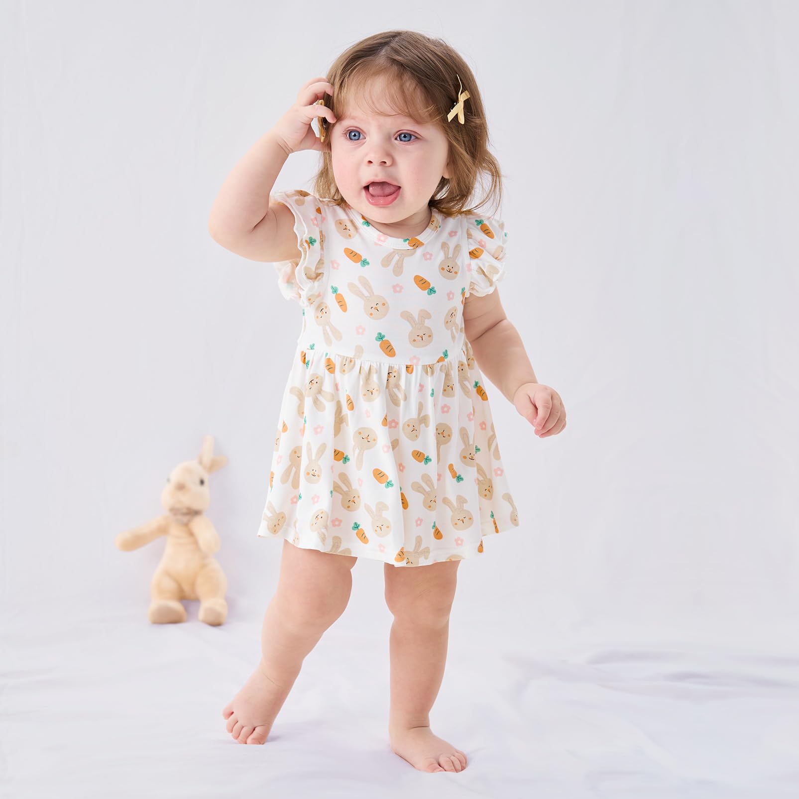 pureborn Baby GIrls Viscose from Bamboo Bodysuit Dress Ruffle Sleeve Romper Playwear Dresses 0-24M