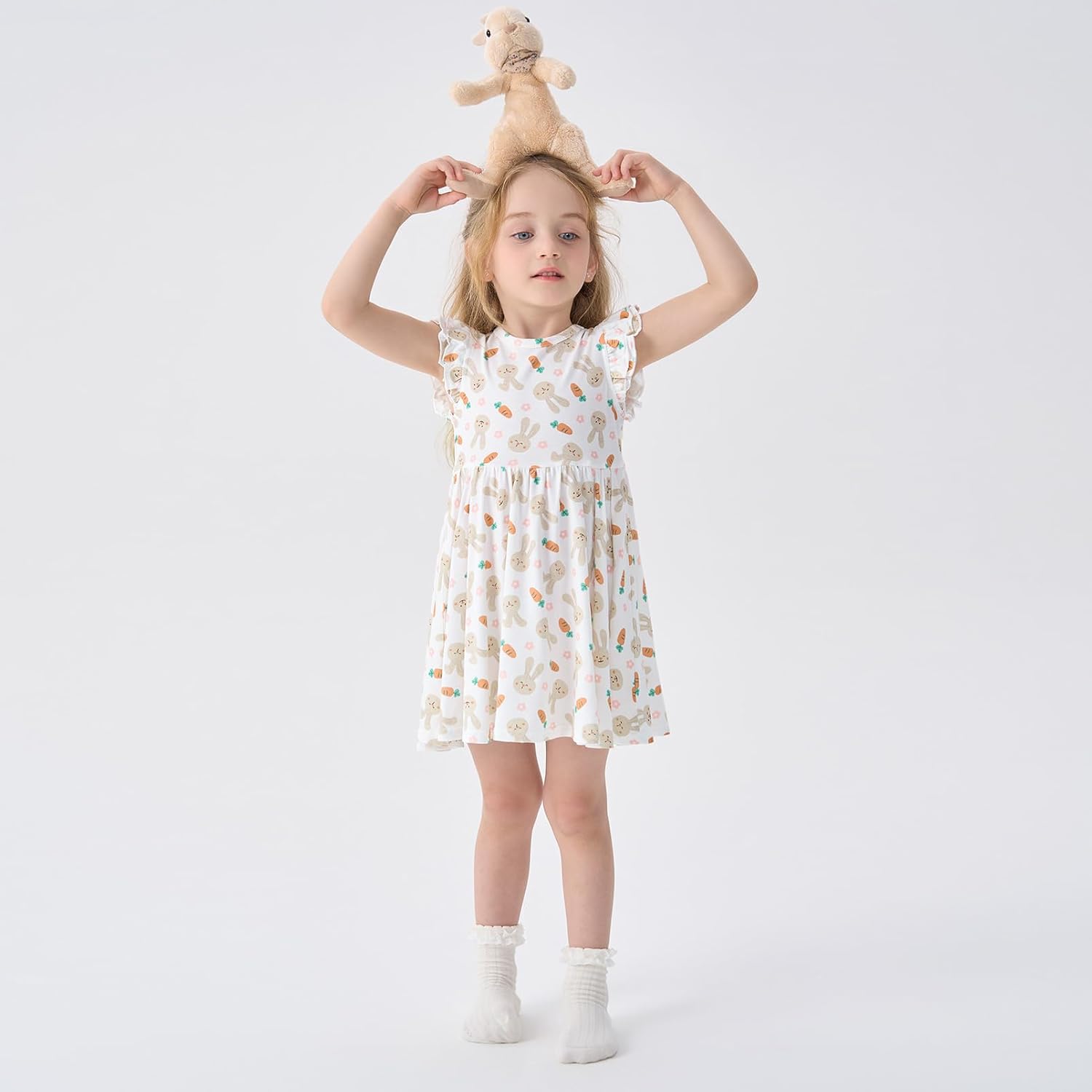 pureborn Baby Toddler Girl Viscose from Bamboo Dress Ruffled Sleeve 2-5T