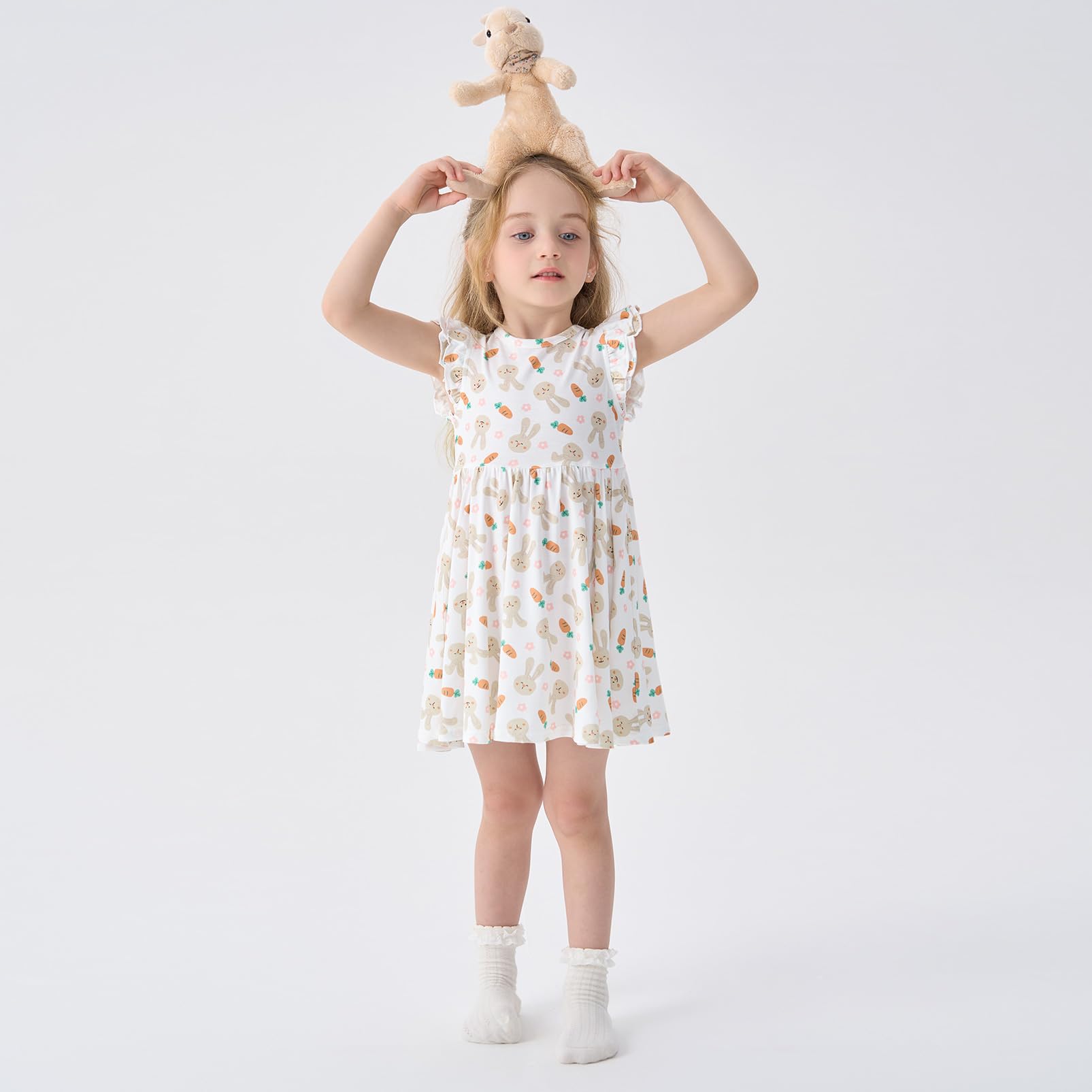 pureborn Baby Toddler Girl Viscose from Bamboo Dress Ruffled Sleeve 2-5T