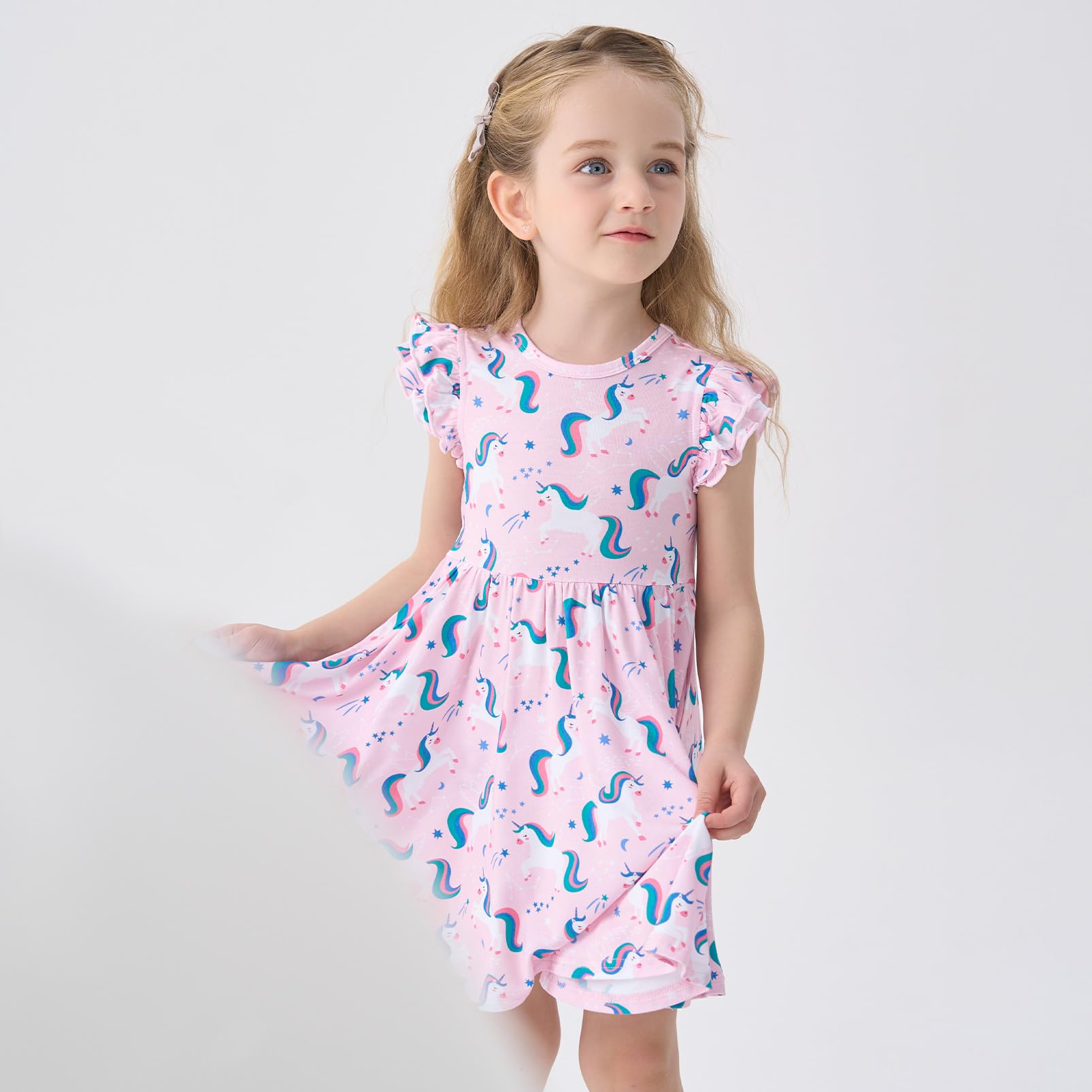 pureborn Baby Toddler Girl Viscose from Bamboo Dress Ruffled Sleeve 2-5T