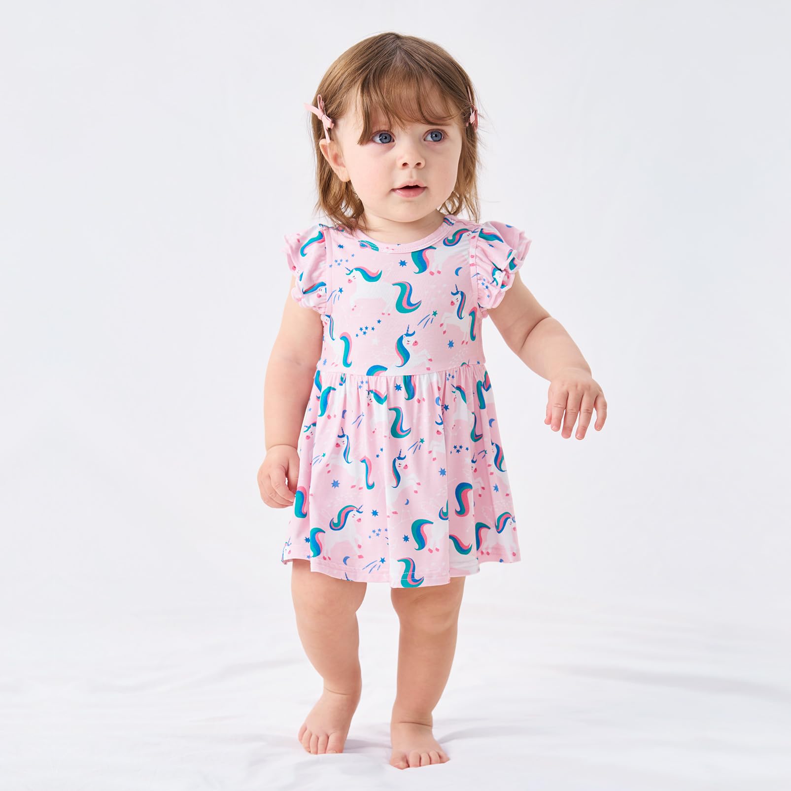 pureborn Baby GIrls Viscose from Bamboo Bodysuit Dress Ruffle Sleeve Romper Playwear Dresses 0-24M