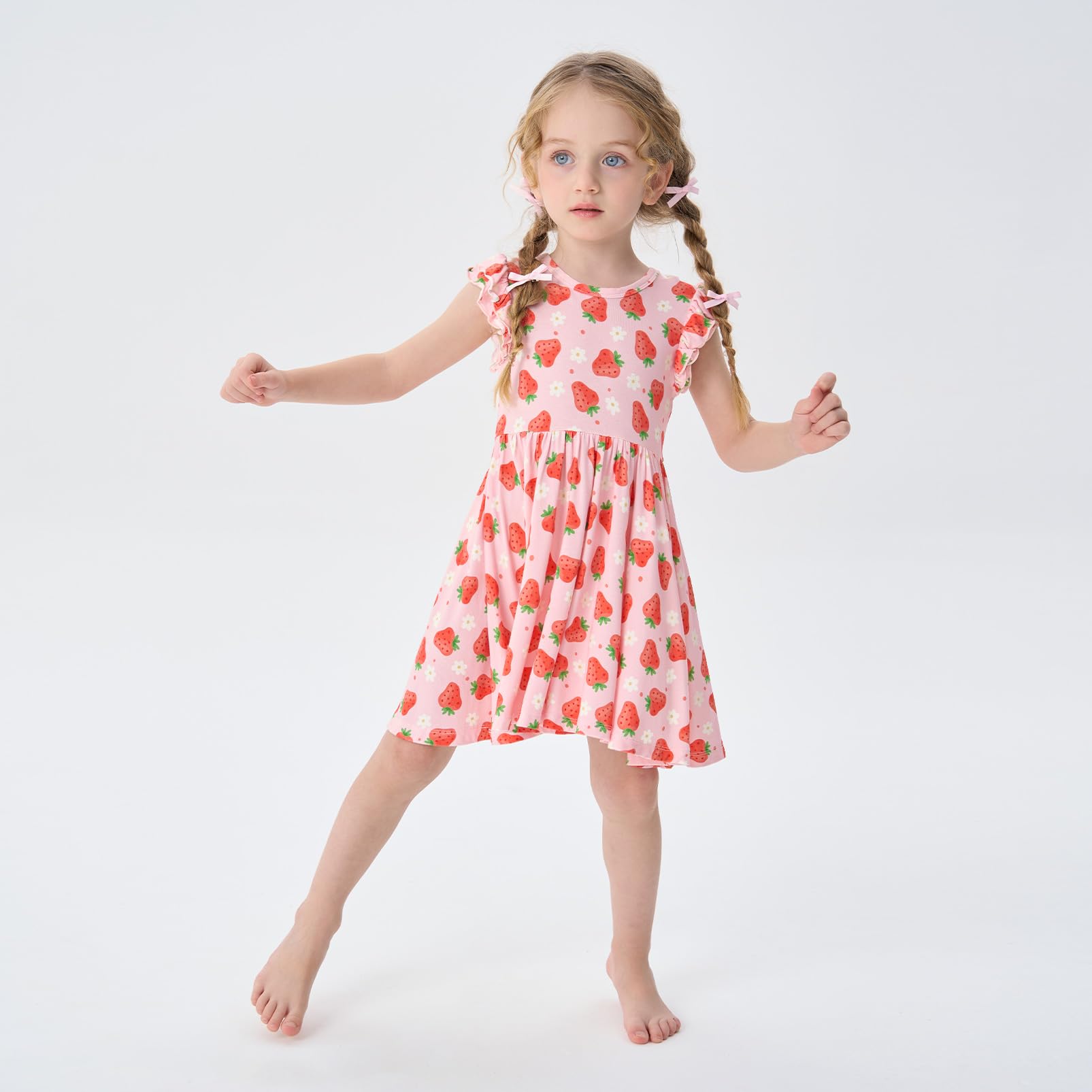 pureborn Baby Toddler Girl Viscose from Bamboo Dress Ruffled Sleeve 2-5T