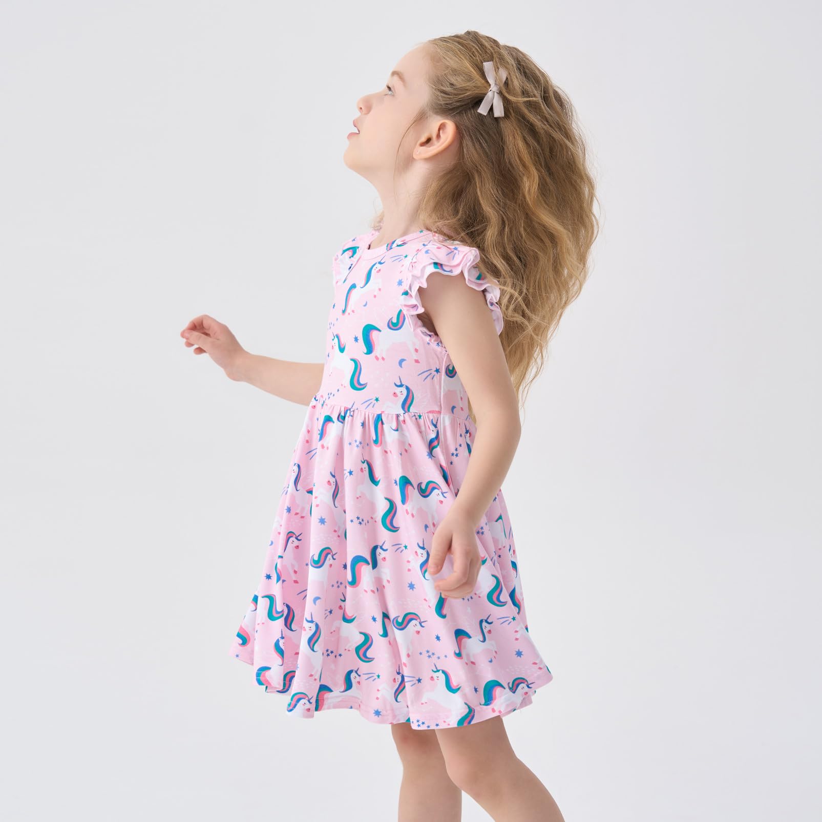 pureborn Baby Toddler Girl Viscose from Bamboo Dress Ruffled Sleeve 2-5T