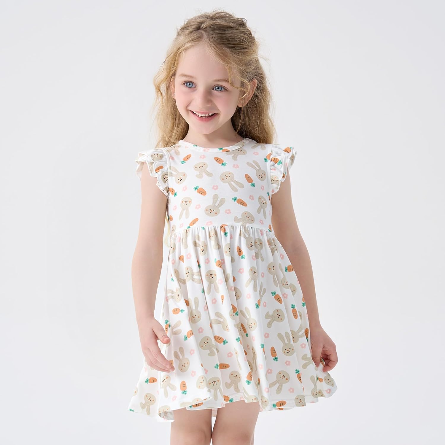 pureborn Baby Toddler Girl Viscose from Bamboo Dress Ruffled Sleeve 2-5T