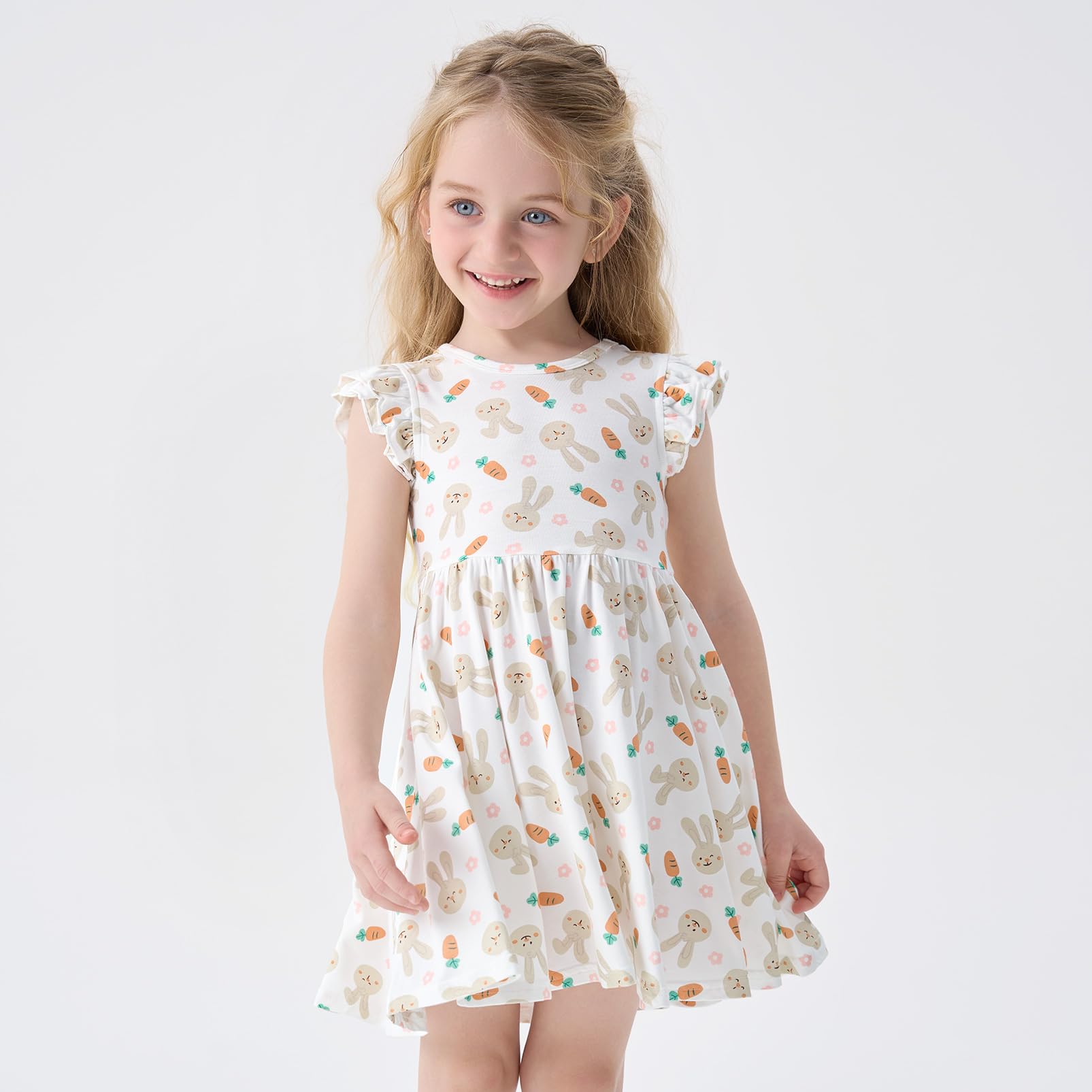 pureborn Baby Toddler Girl Viscose from Bamboo Dress Ruffled Sleeve 2-5T
