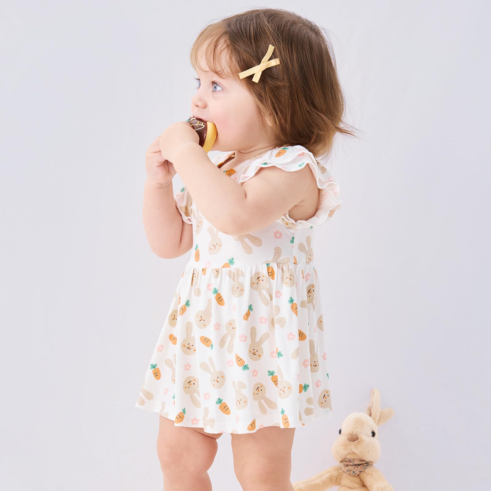 pureborn Baby GIrls Viscose from Bamboo Bodysuit Dress Ruffle Sleeve Romper Playwear Dresses 0-24M