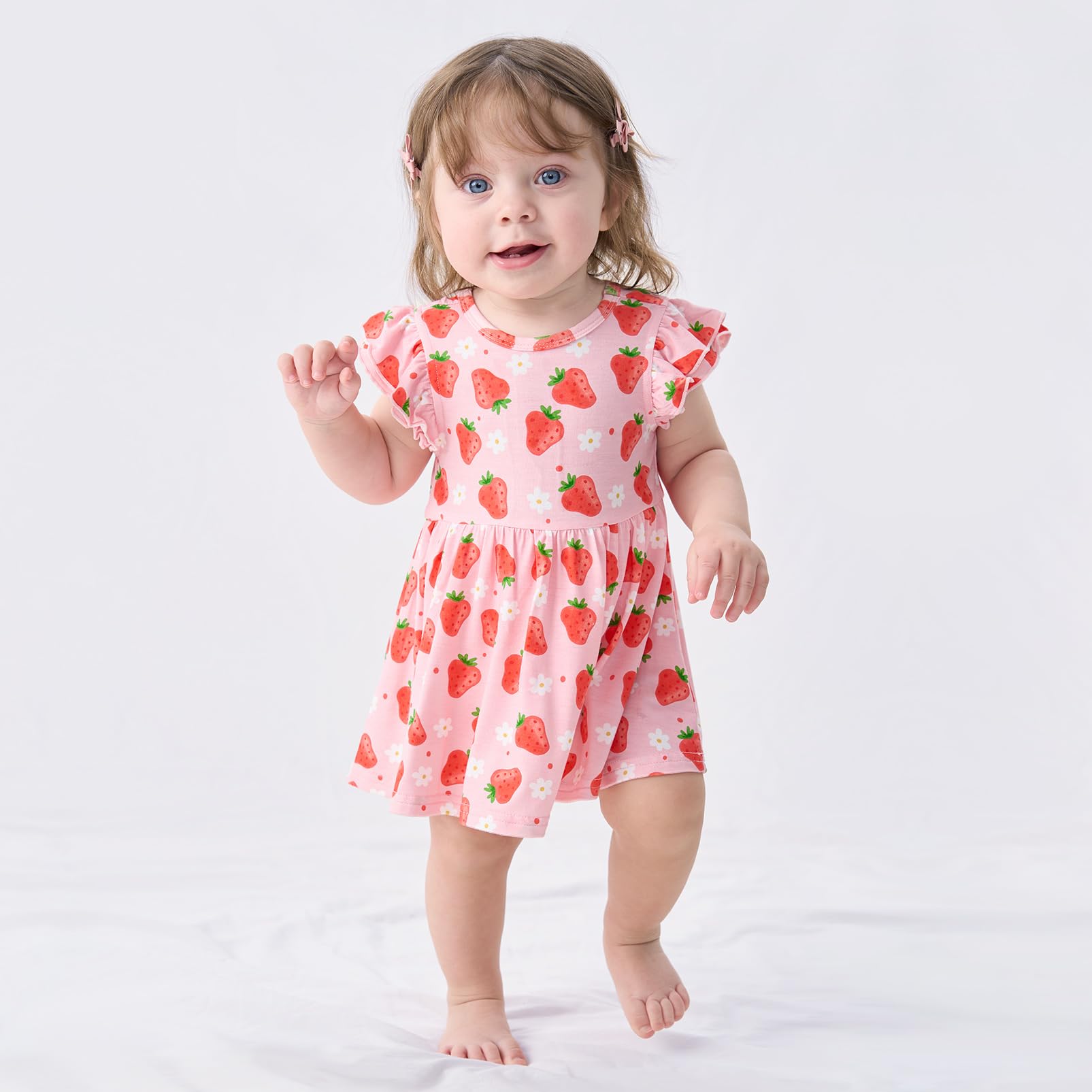 pureborn Baby GIrls Viscose from Bamboo Bodysuit Dress Ruffle Sleeve Romper Playwear Dresses 0-24M