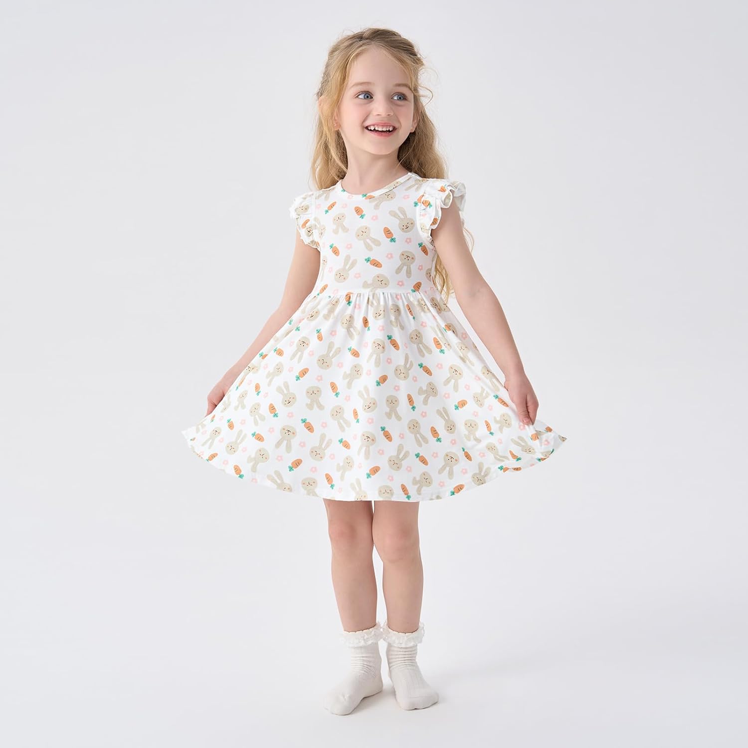 pureborn Baby Toddler Girl Viscose from Bamboo Dress Ruffled Sleeve 2-5T