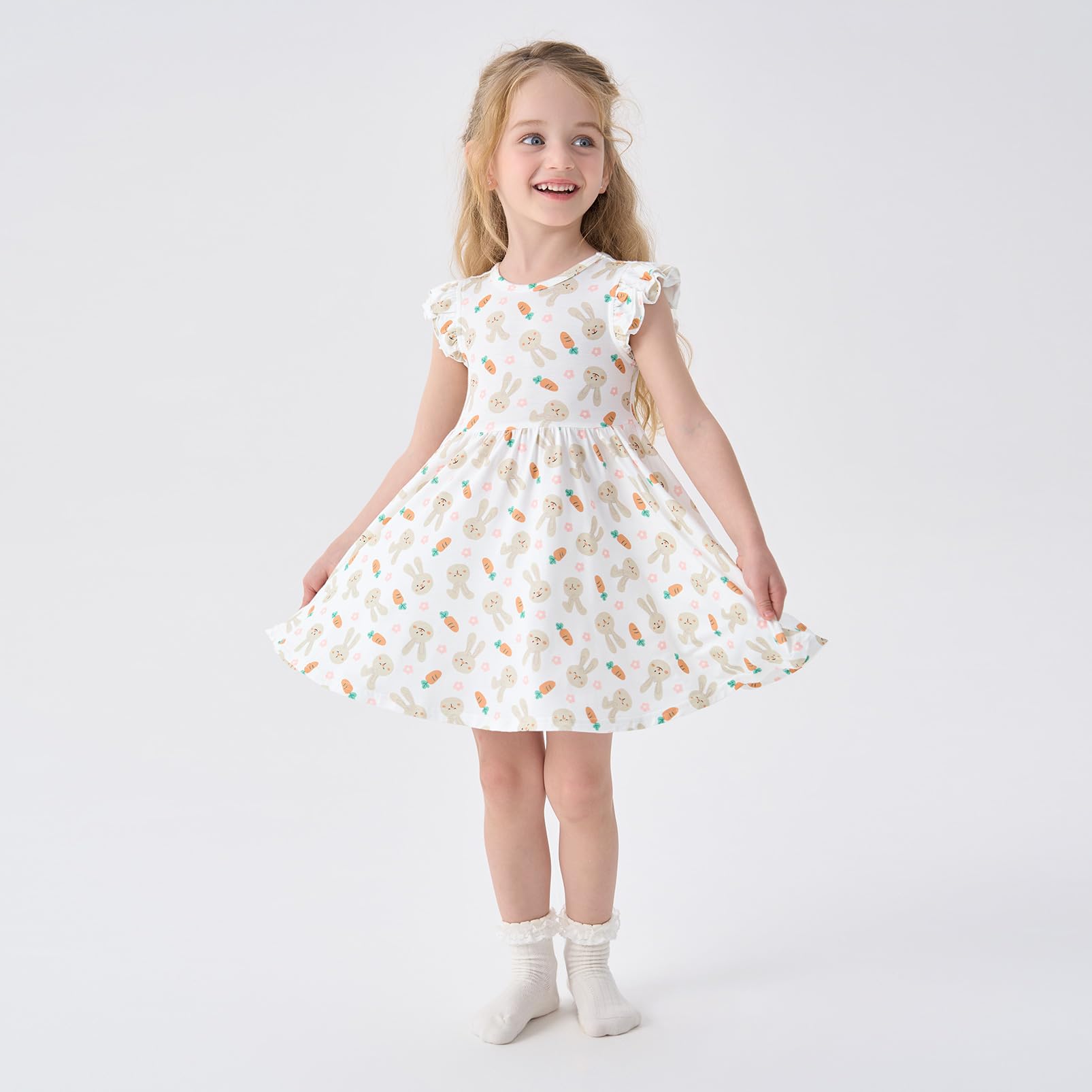 pureborn Baby Toddler Girl Viscose from Bamboo Dress Ruffled Sleeve 2-5T