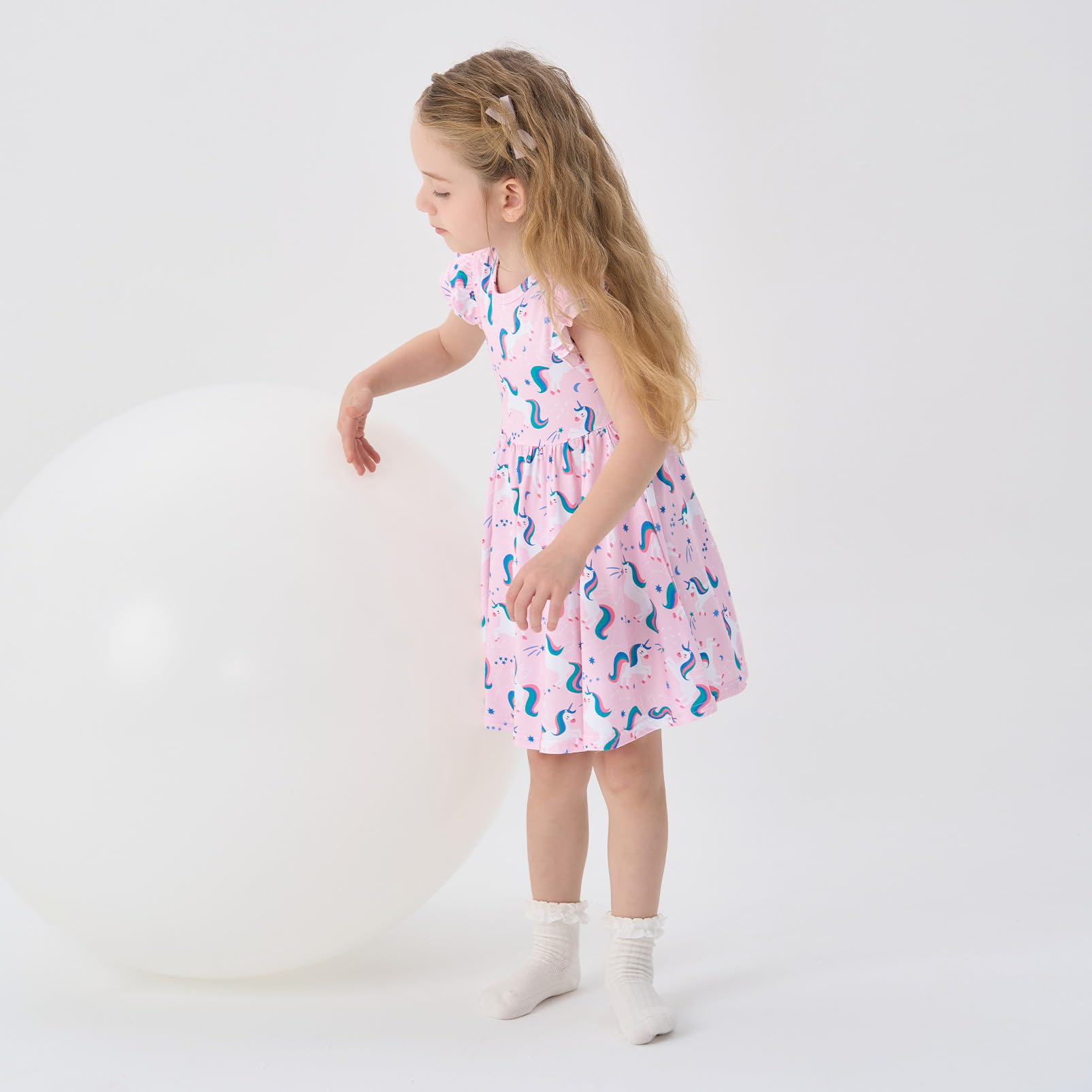 pureborn Baby Toddler Girl Viscose from Bamboo Dress Ruffled Sleeve 2-5T