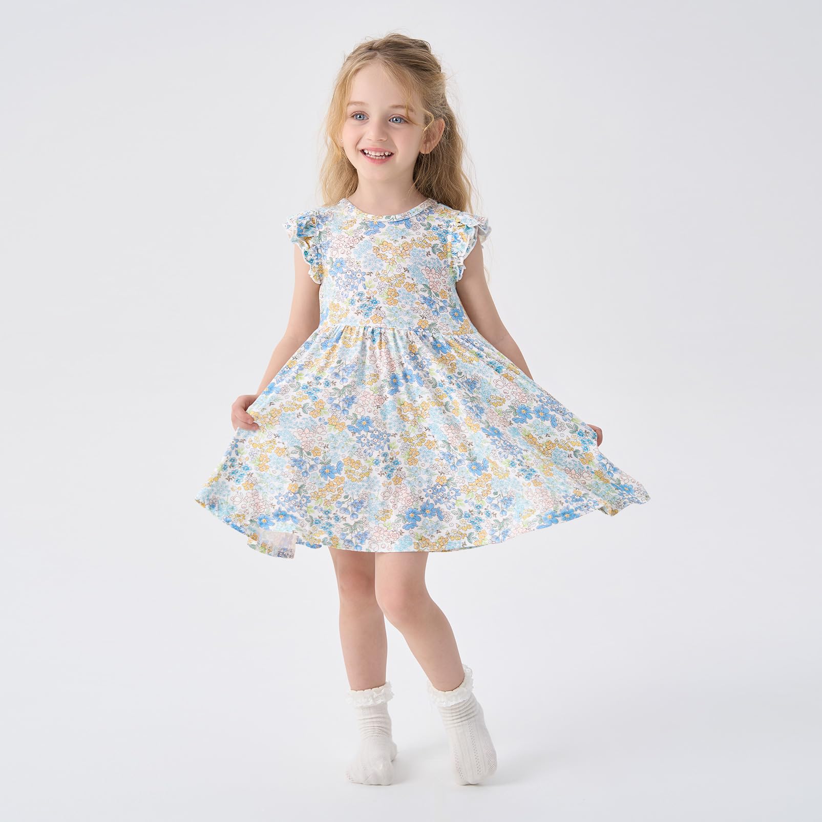 pureborn Baby Toddler Girl Viscose from Bamboo Dress Ruffled Sleeve 2-5T