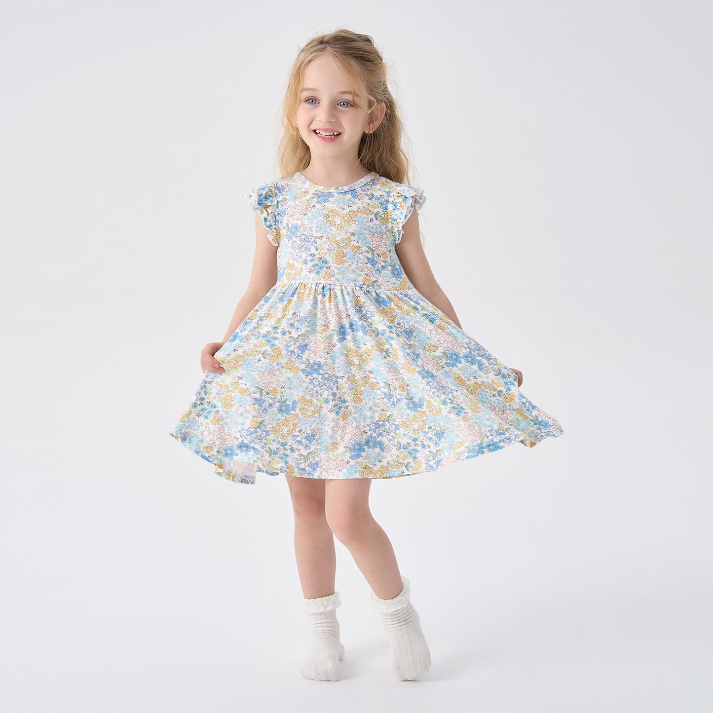 pureborn Baby Toddler Girl Viscose from Bamboo Dress Ruffled Sleeve 2-5T