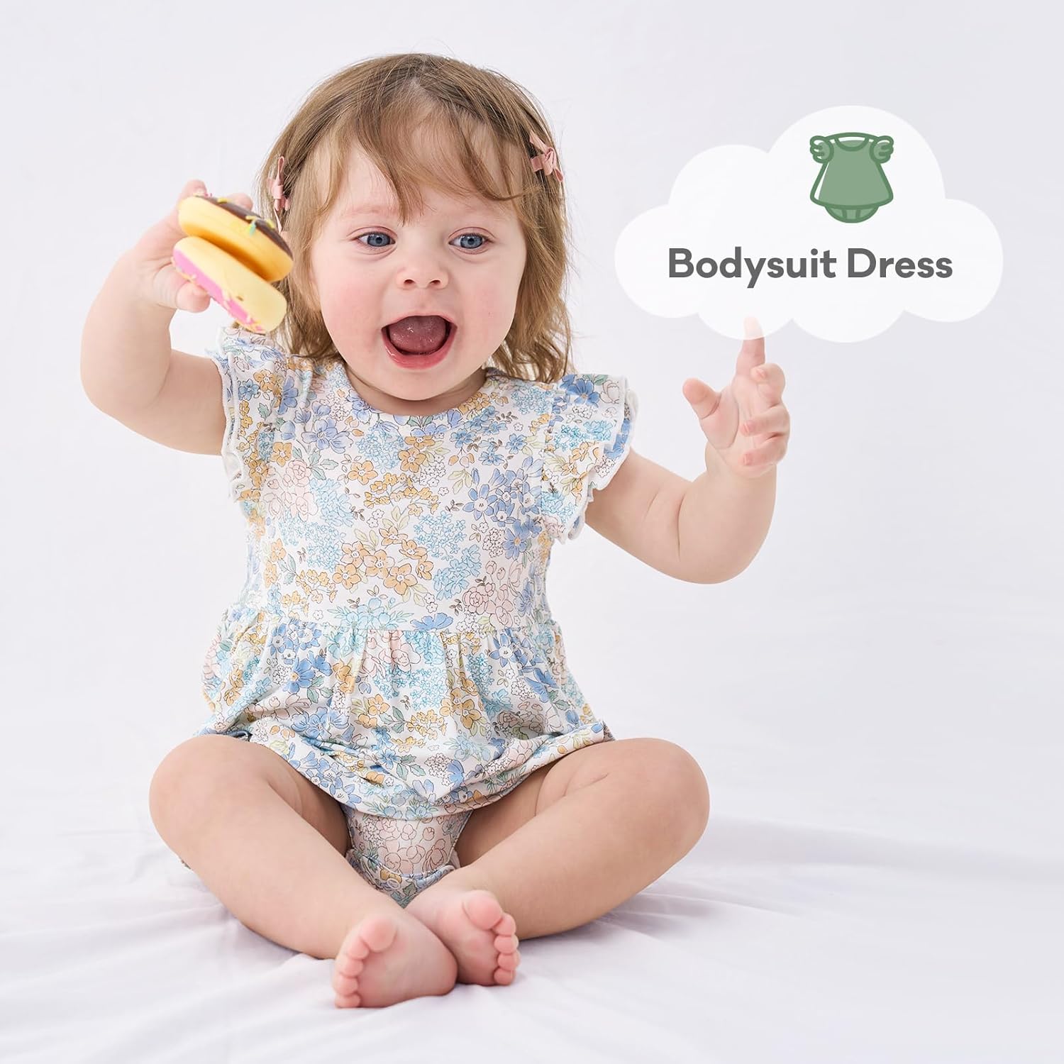 pureborn Baby GIrls Viscose from Bamboo Bodysuit Dress Ruffle Sleeve Romper Playwear Dresses 0-24M