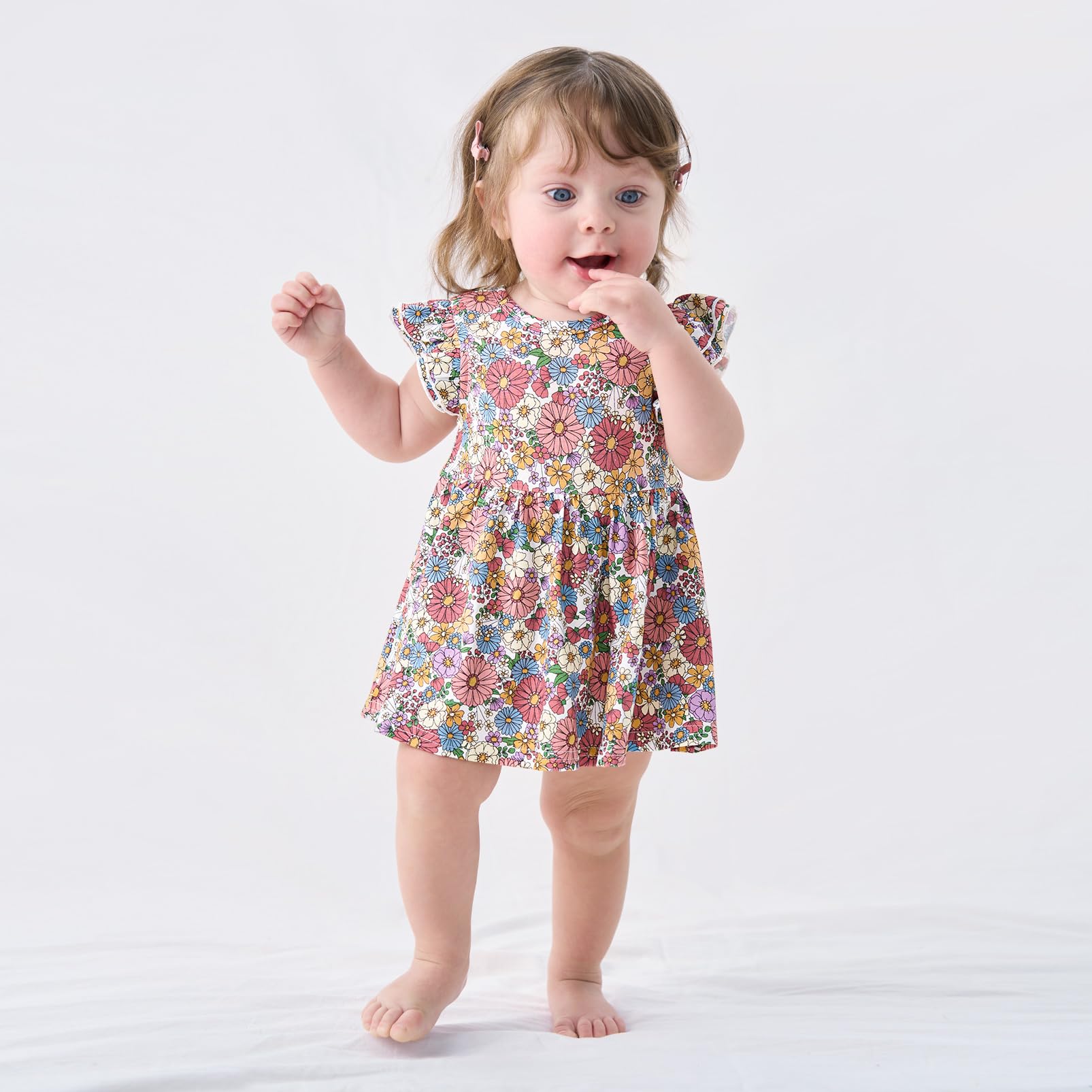 pureborn Baby GIrls Viscose from Bamboo Bodysuit Dress Ruffle Sleeve Romper Playwear Dresses 0-24M