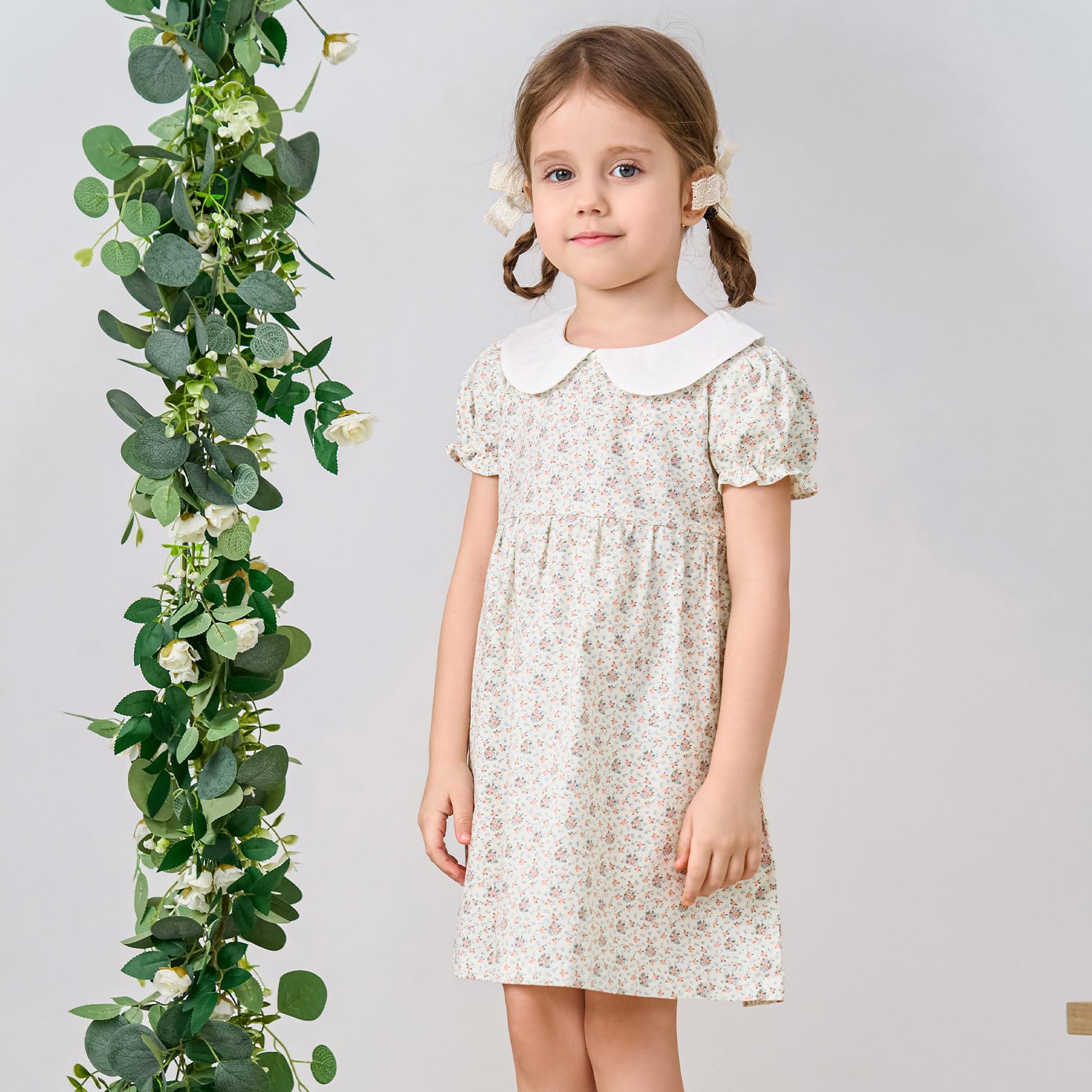 pureborn Baby Toddler Girl Woven Dress Short Sleeve Cotton Playwear Dresses 0-5T