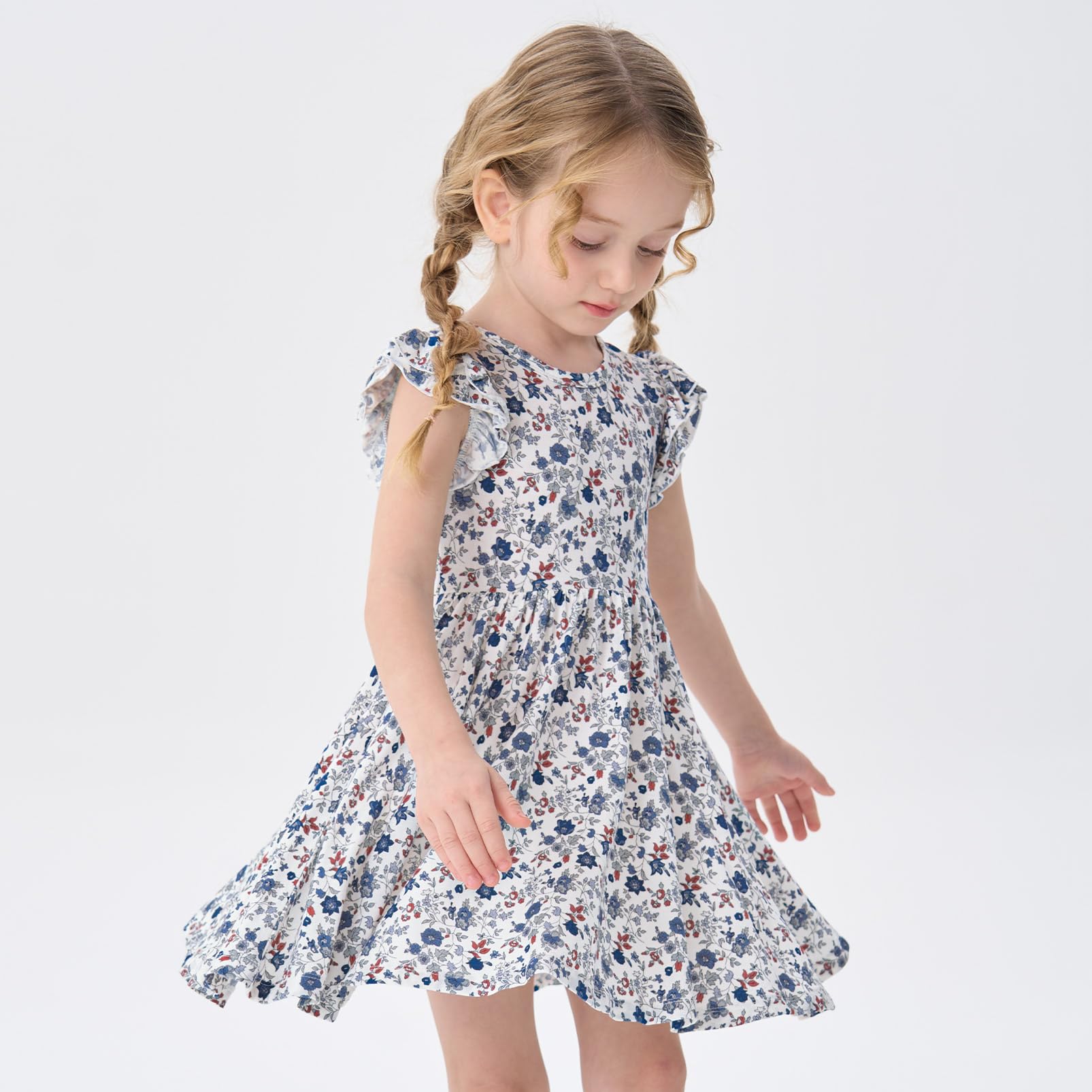 pureborn Baby Toddler Girl Viscose from Bamboo Dress Ruffled Sleeve 2-5T