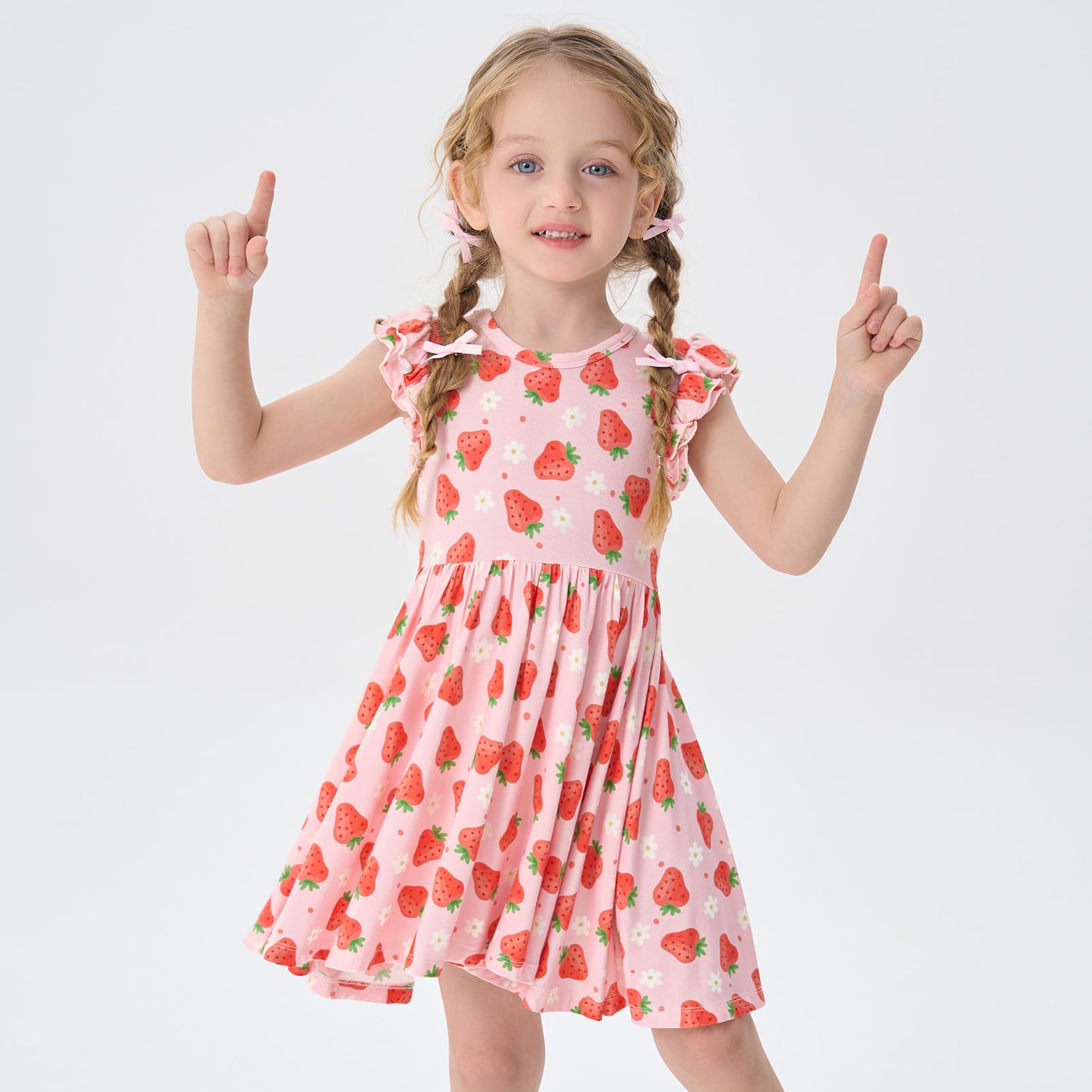 pureborn Baby Toddler Girl Viscose from Bamboo Dress Ruffled Sleeve 2-5T
