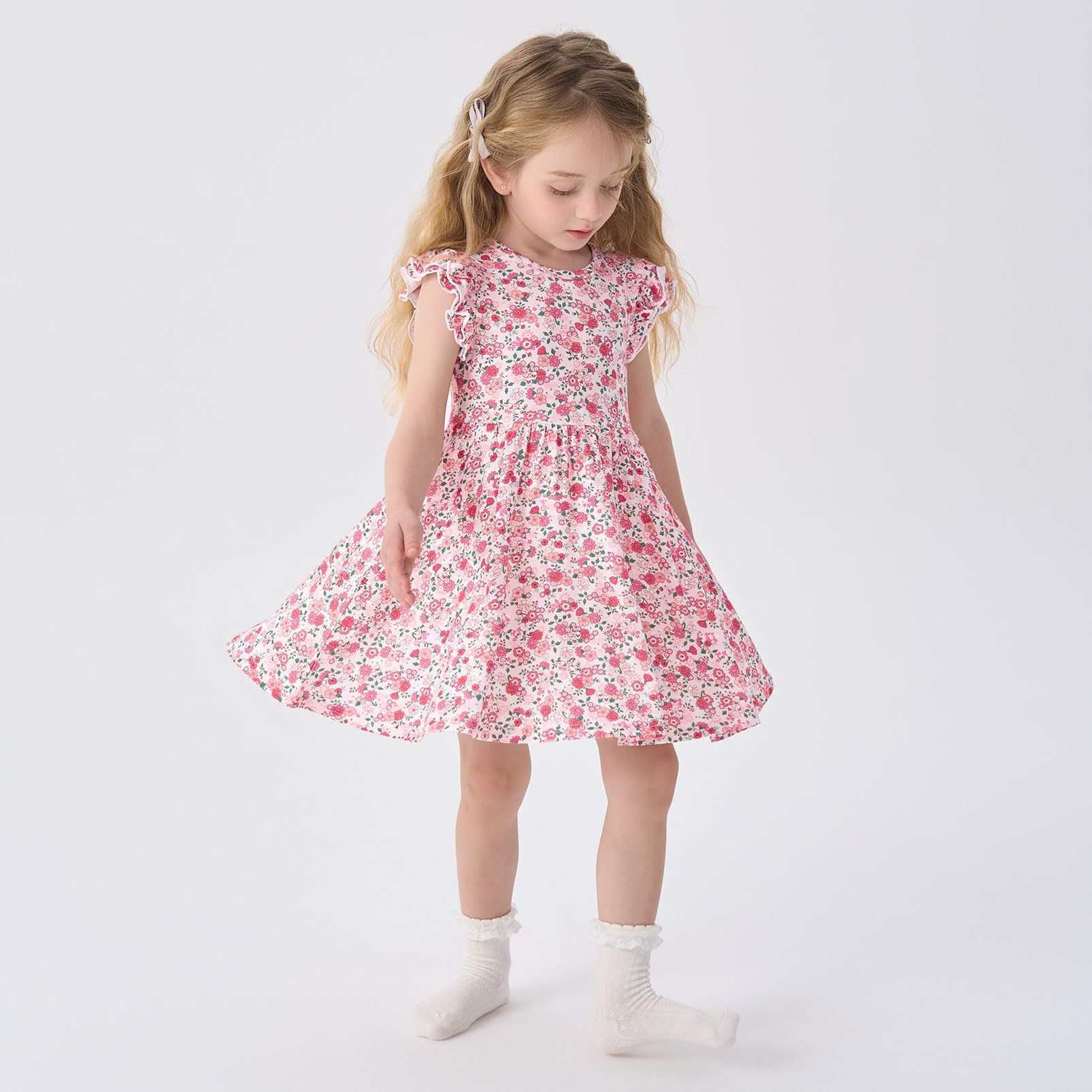 pureborn Baby Toddler Girl Viscose from Bamboo Dress Ruffled Sleeve 2-5T