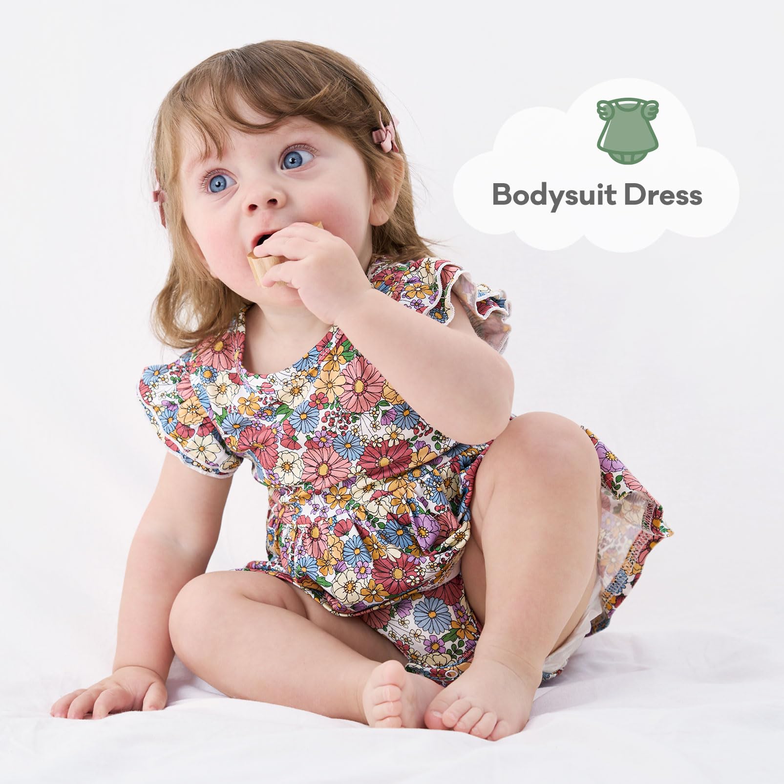 pureborn Baby GIrls Viscose from Bamboo Bodysuit Dress Ruffle Sleeve Romper Playwear Dresses 0-24M