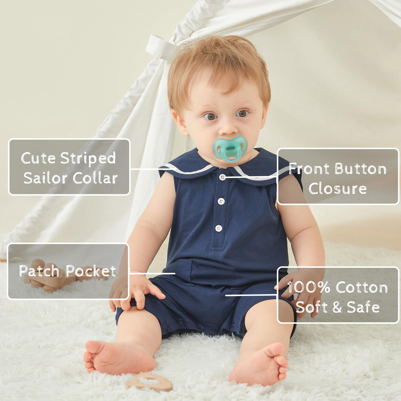 pureborn Baby Boys Girls Nautical Romper One-Piece Beach Outfit Summer Clothes 0-24 Months