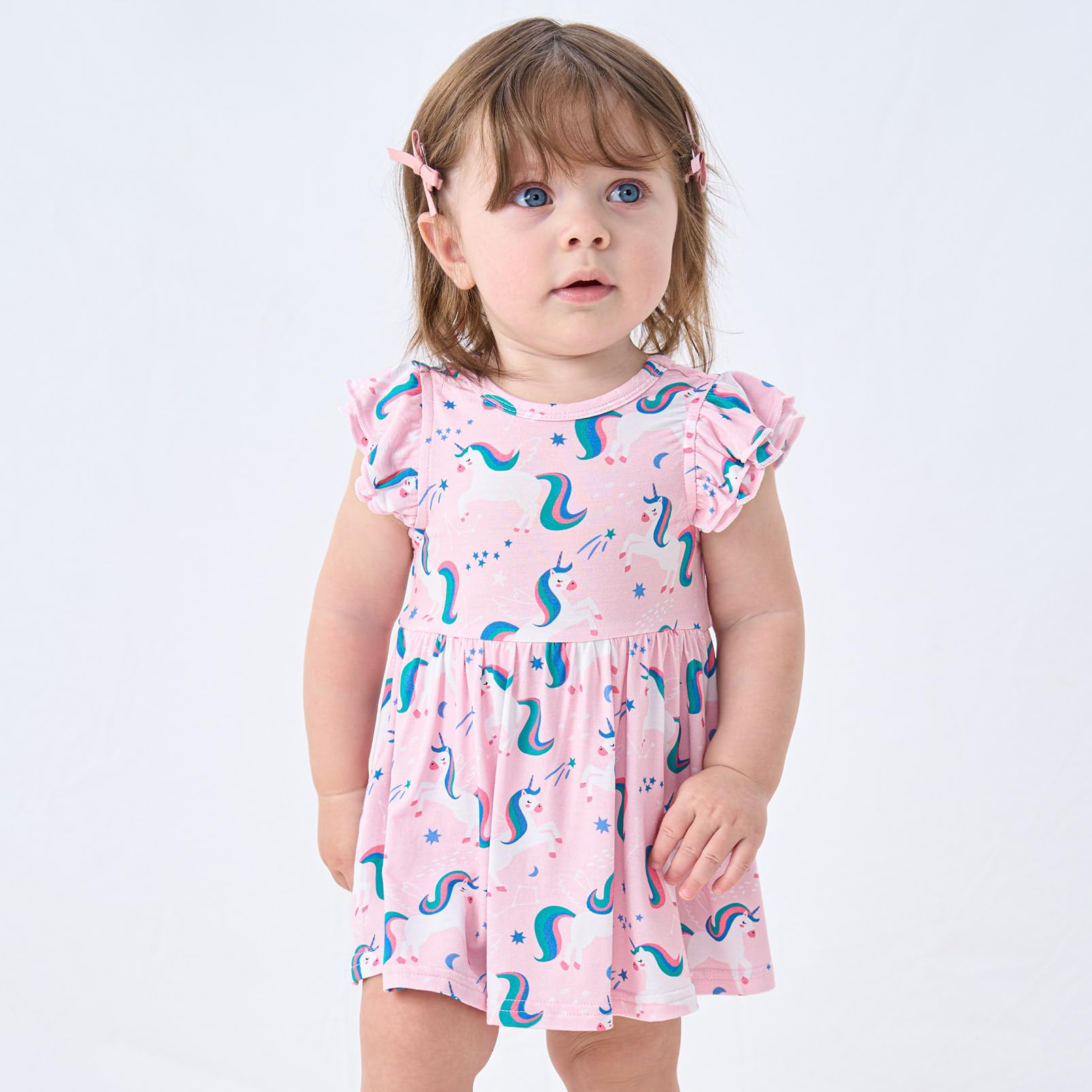 pureborn Baby GIrls Viscose from Bamboo Bodysuit Dress Ruffle Sleeve Romper Playwear Dresses 0-24M