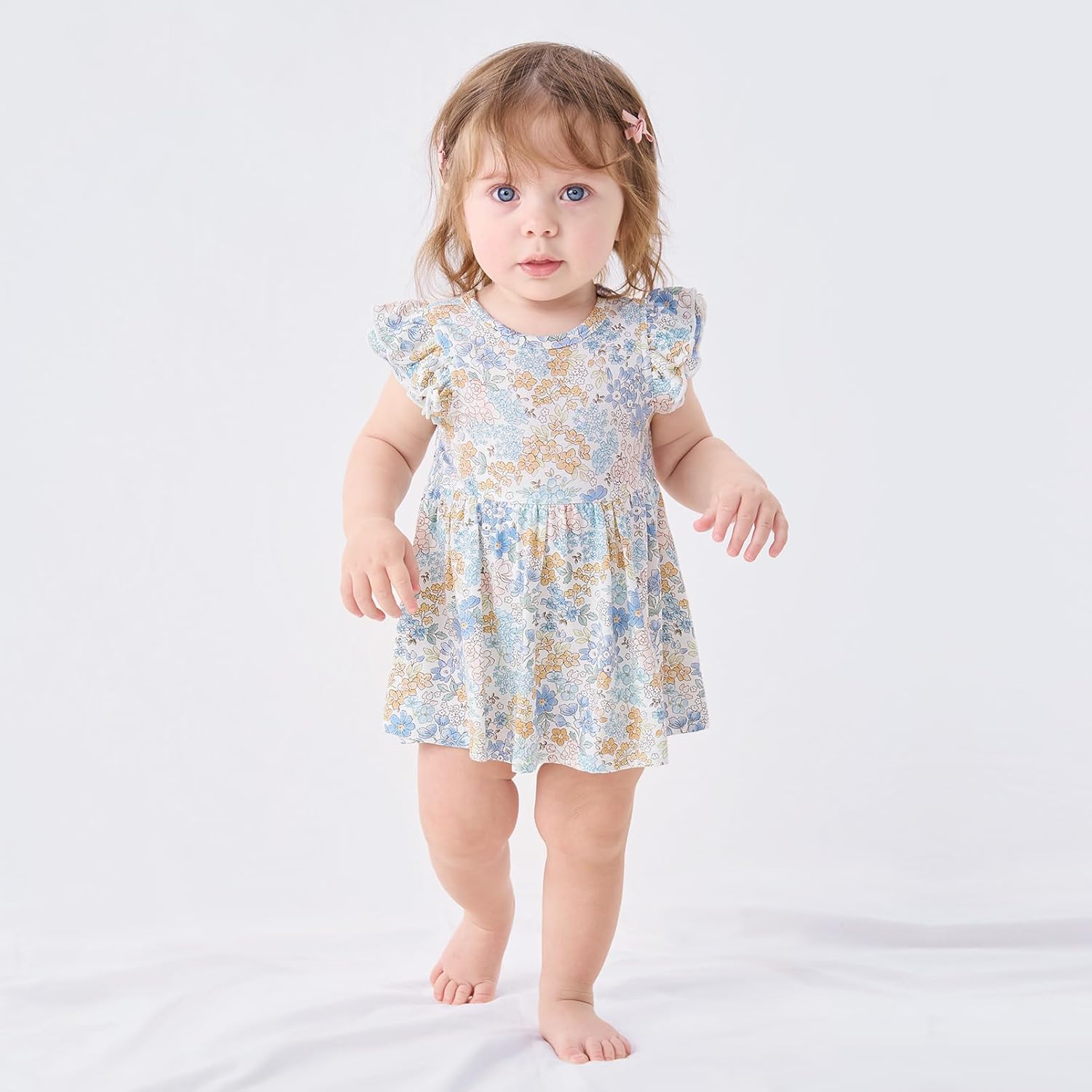 pureborn Baby GIrls Viscose from Bamboo Bodysuit Dress Ruffle Sleeve Romper Playwear Dresses 0-24M