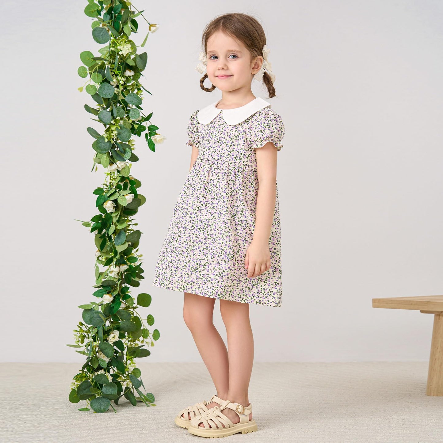 pureborn Baby Toddler Girl Woven Dress Short Sleeve Cotton Playwear Dresses 0-5T