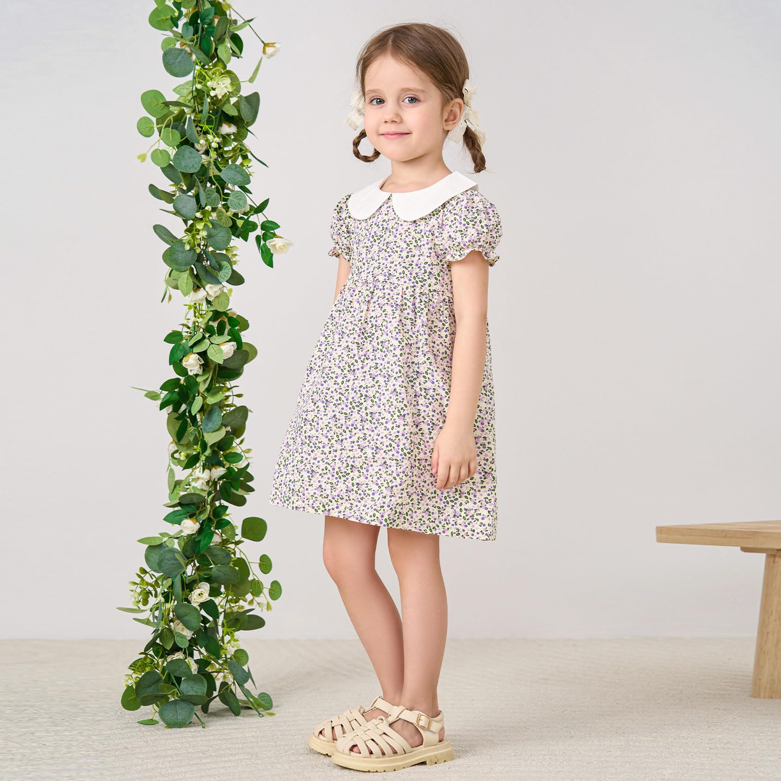 pureborn Baby Toddler Girl Woven Dress Short Sleeve Cotton Playwear Dresses 0-5T