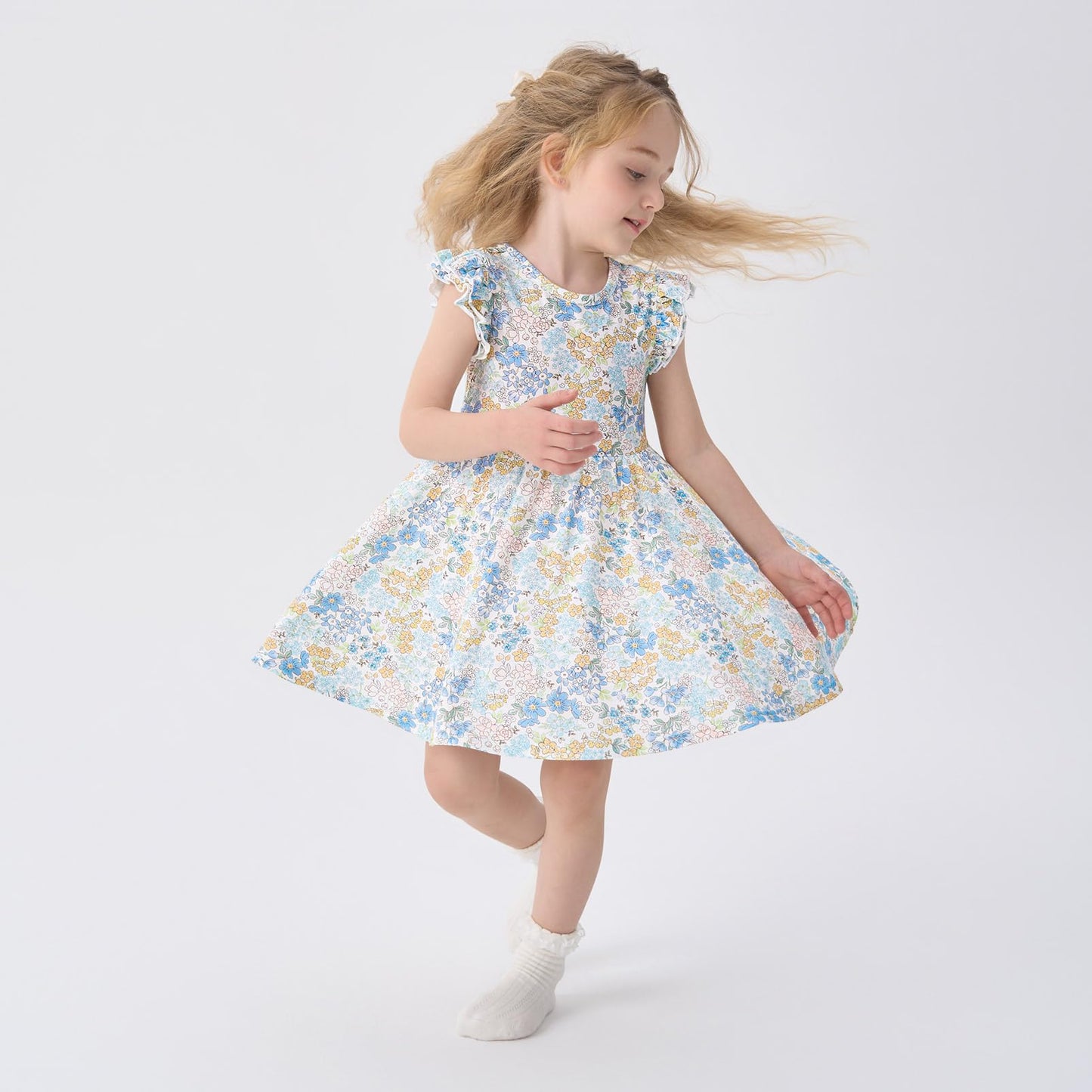 pureborn Baby Toddler Girl Viscose from Bamboo Dress Ruffled Sleeve 2-5T