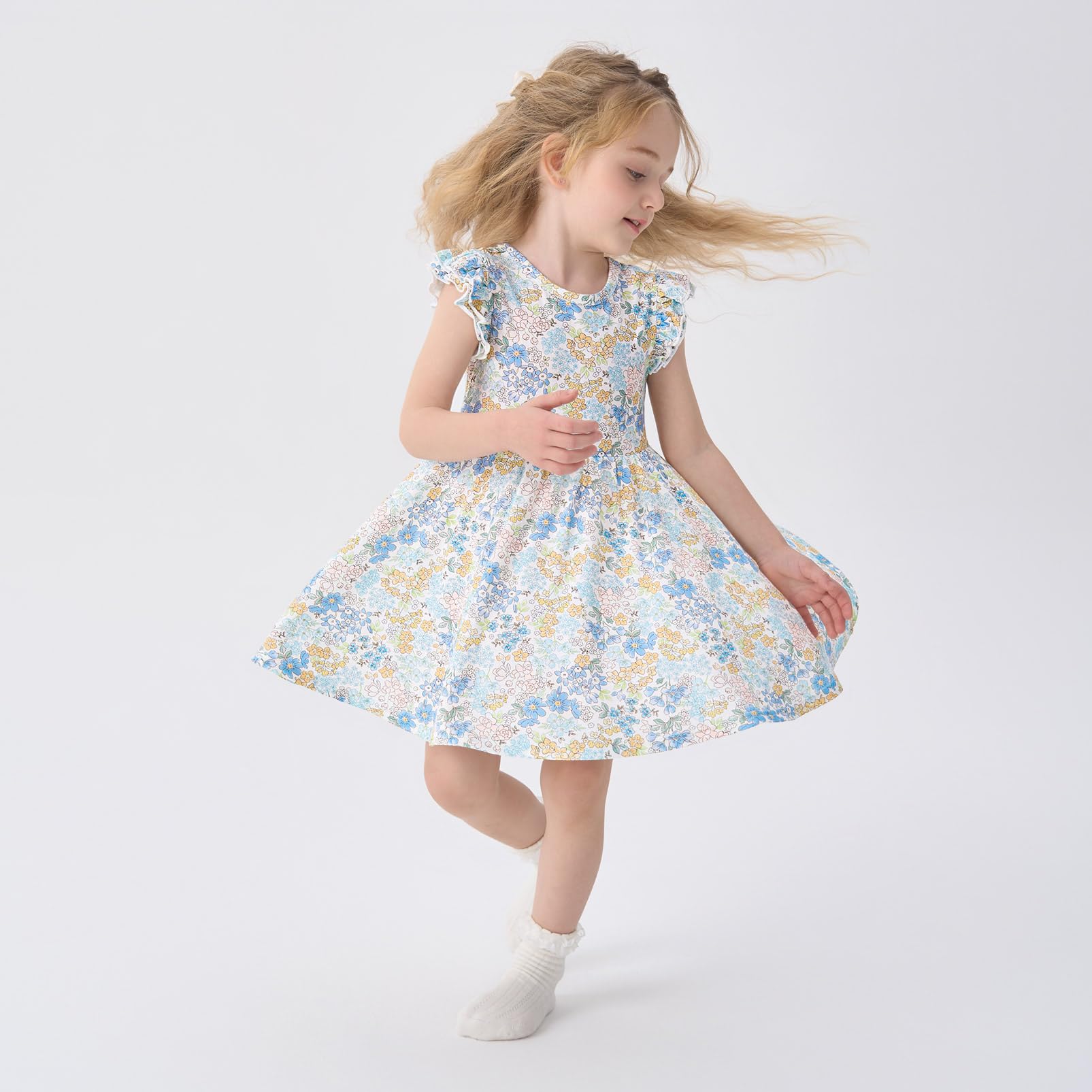 pureborn Baby Toddler Girl Viscose from Bamboo Dress Ruffled Sleeve 2-5T