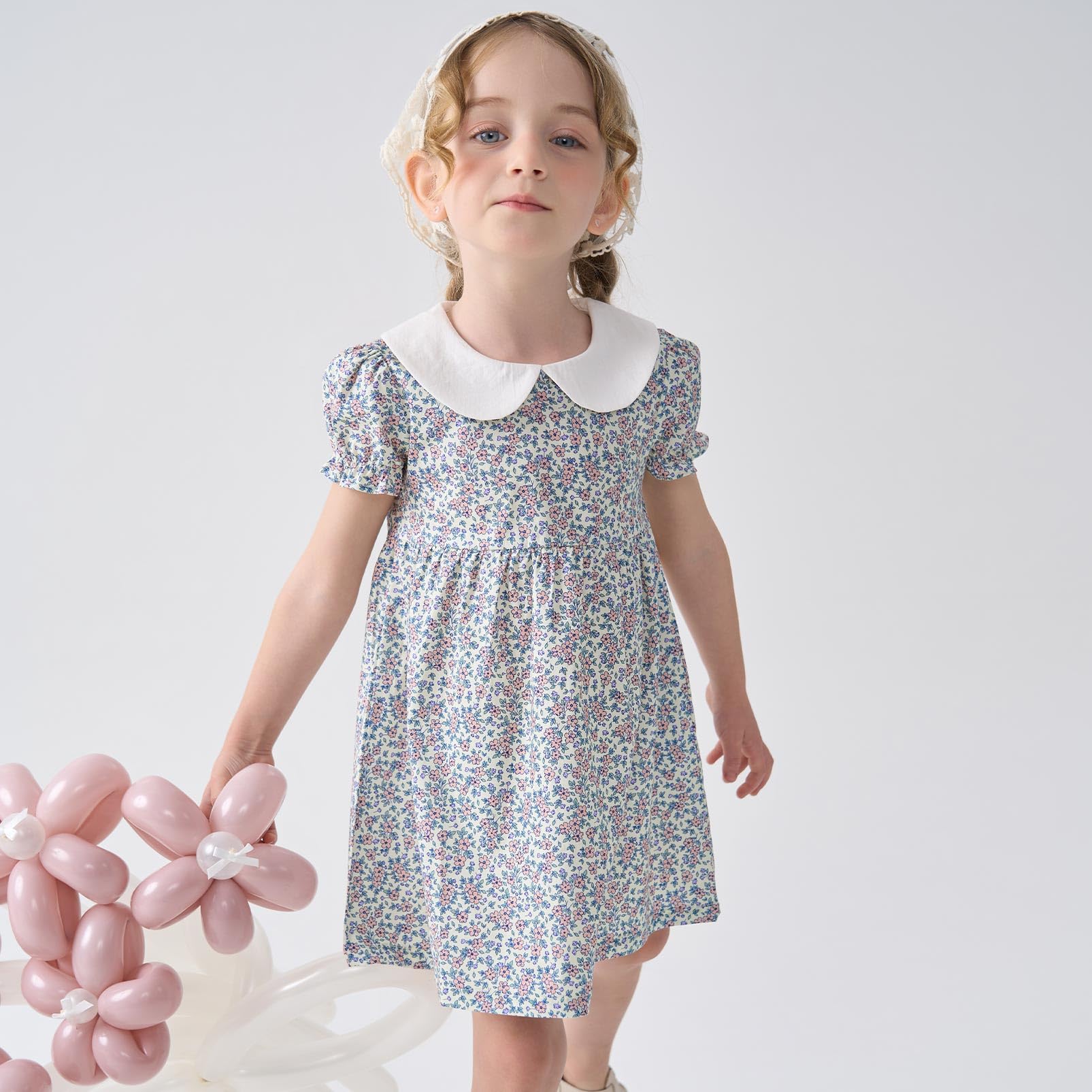 pureborn Baby Toddler Girl Woven Dress Short Sleeve Cotton Playwear Dresses 0-5T