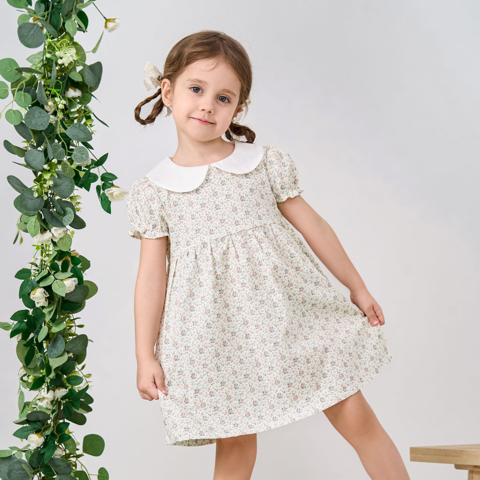 pureborn Baby Toddler Girl Woven Dress Short Sleeve Cotton Playwear Dresses 0-5T