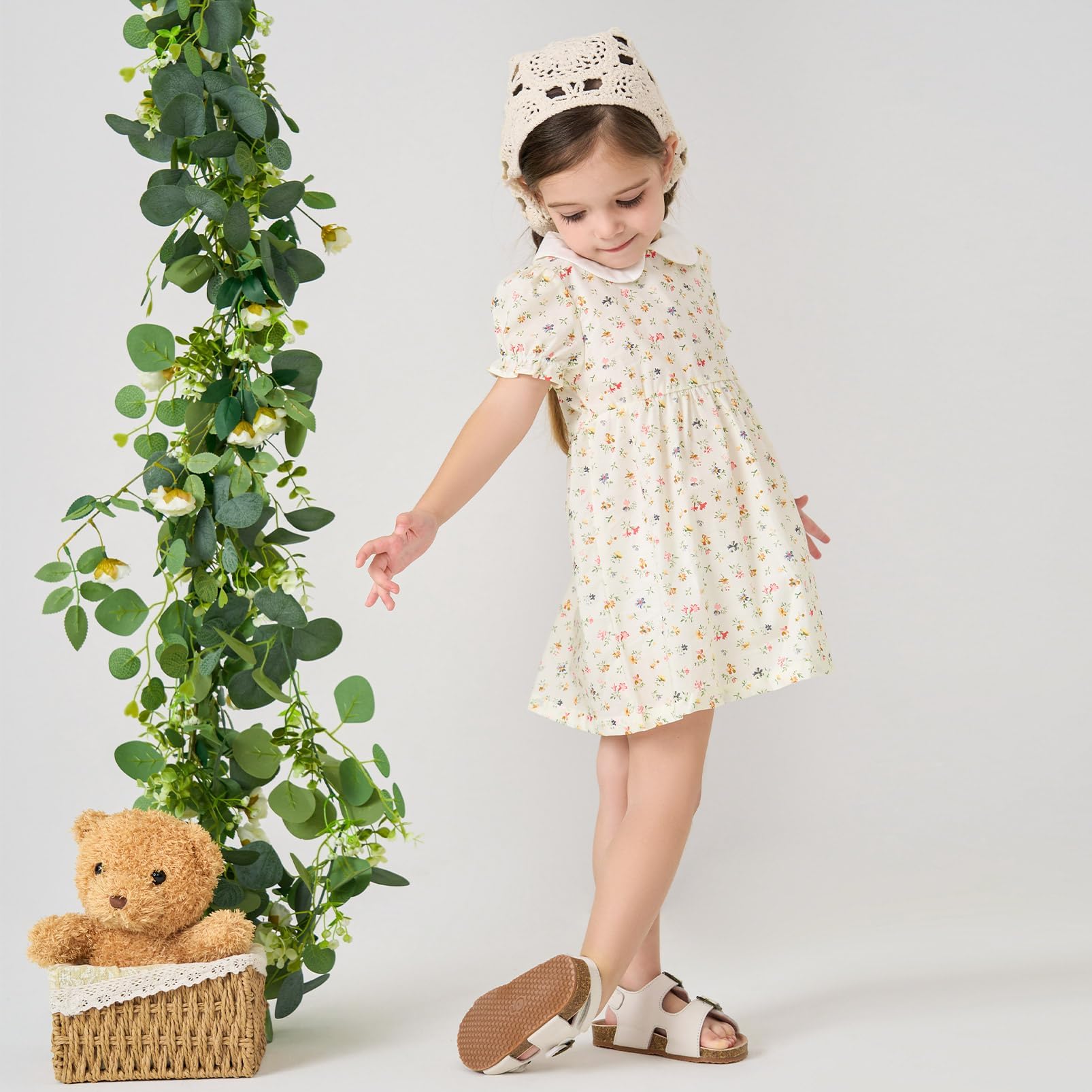 pureborn Baby Toddler Girl Woven Dress Short Sleeve Cotton Playwear Dresses 0-5T