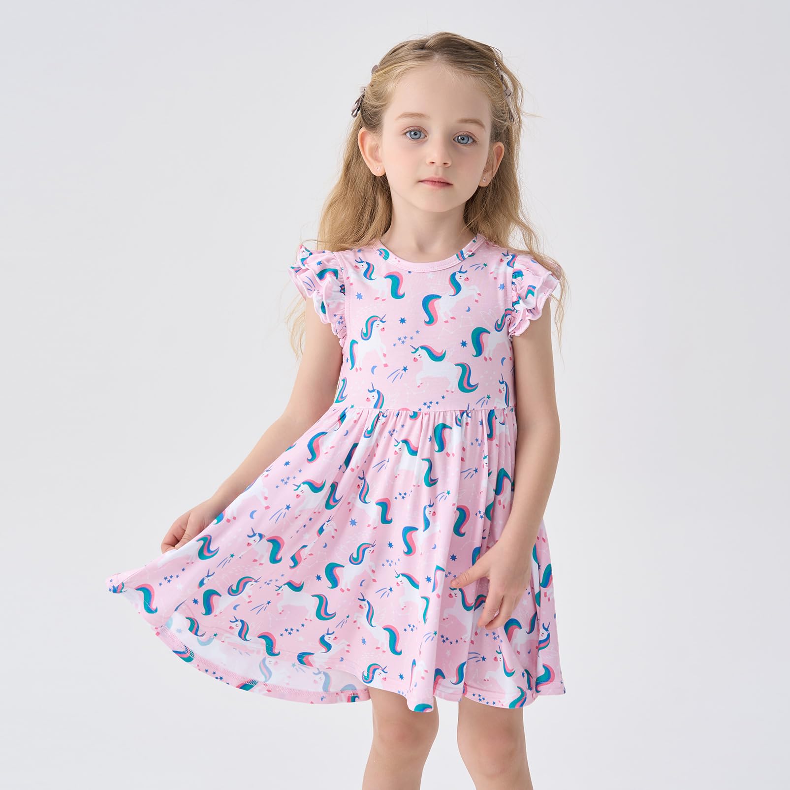 pureborn Baby Toddler Girl Viscose from Bamboo Dress Ruffled Sleeve 2-5T