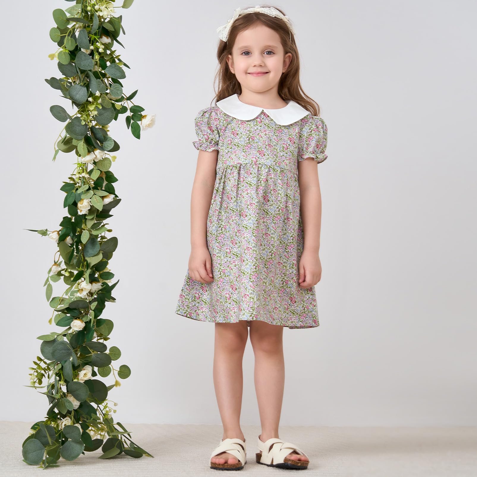 pureborn Baby Toddler Girl Woven Dress Short Sleeve Cotton Playwear Dresses 0-5T