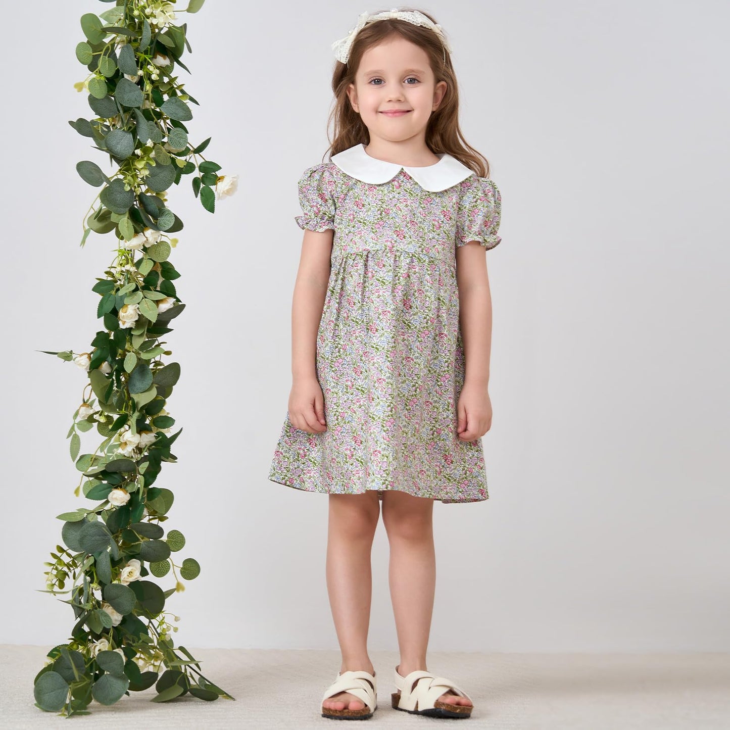 pureborn Baby Toddler Girl Woven Dress Short Sleeve Cotton Playwear Dresses 0-5T