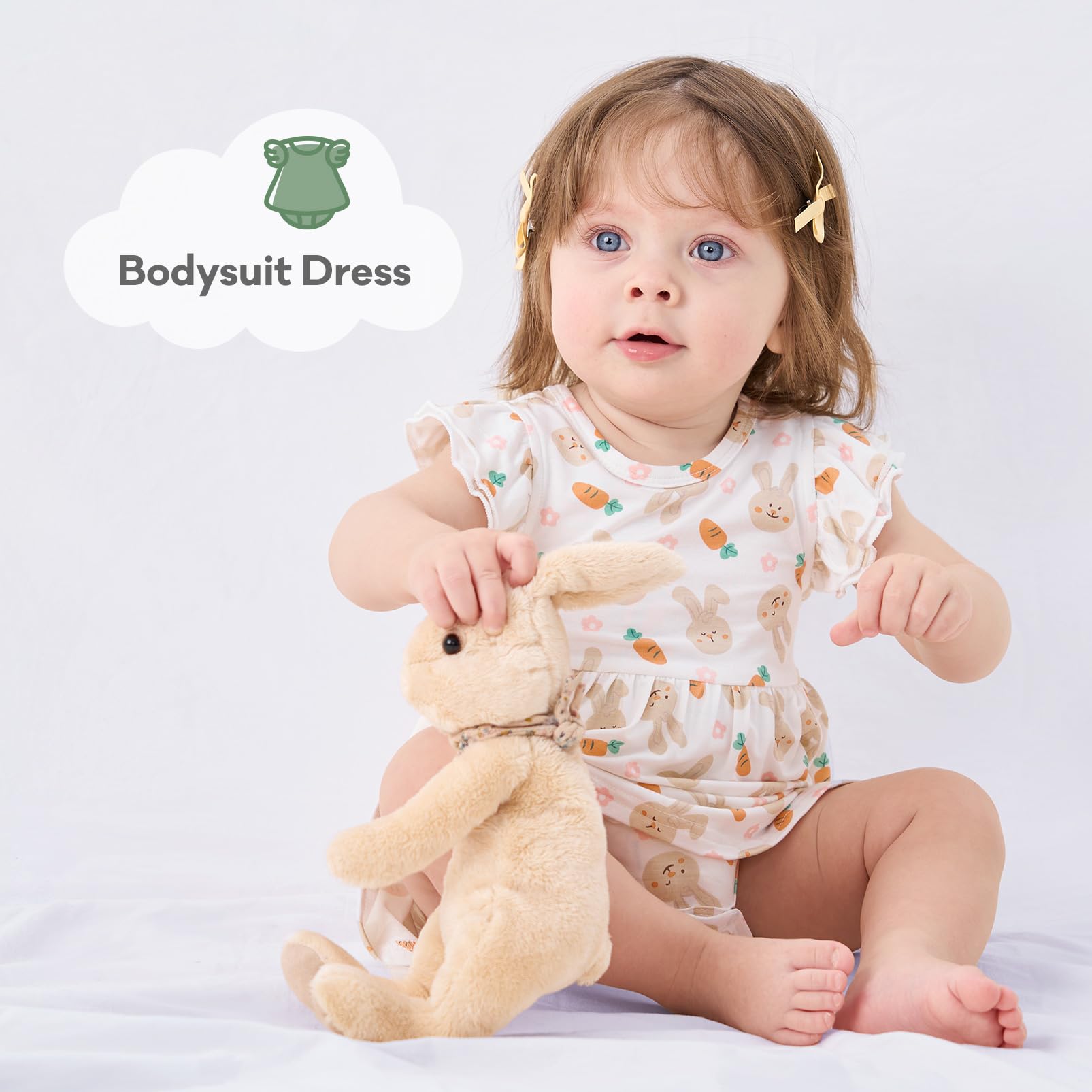 pureborn Baby GIrls Viscose from Bamboo Bodysuit Dress Ruffle Sleeve Romper Playwear Dresses 0-24M