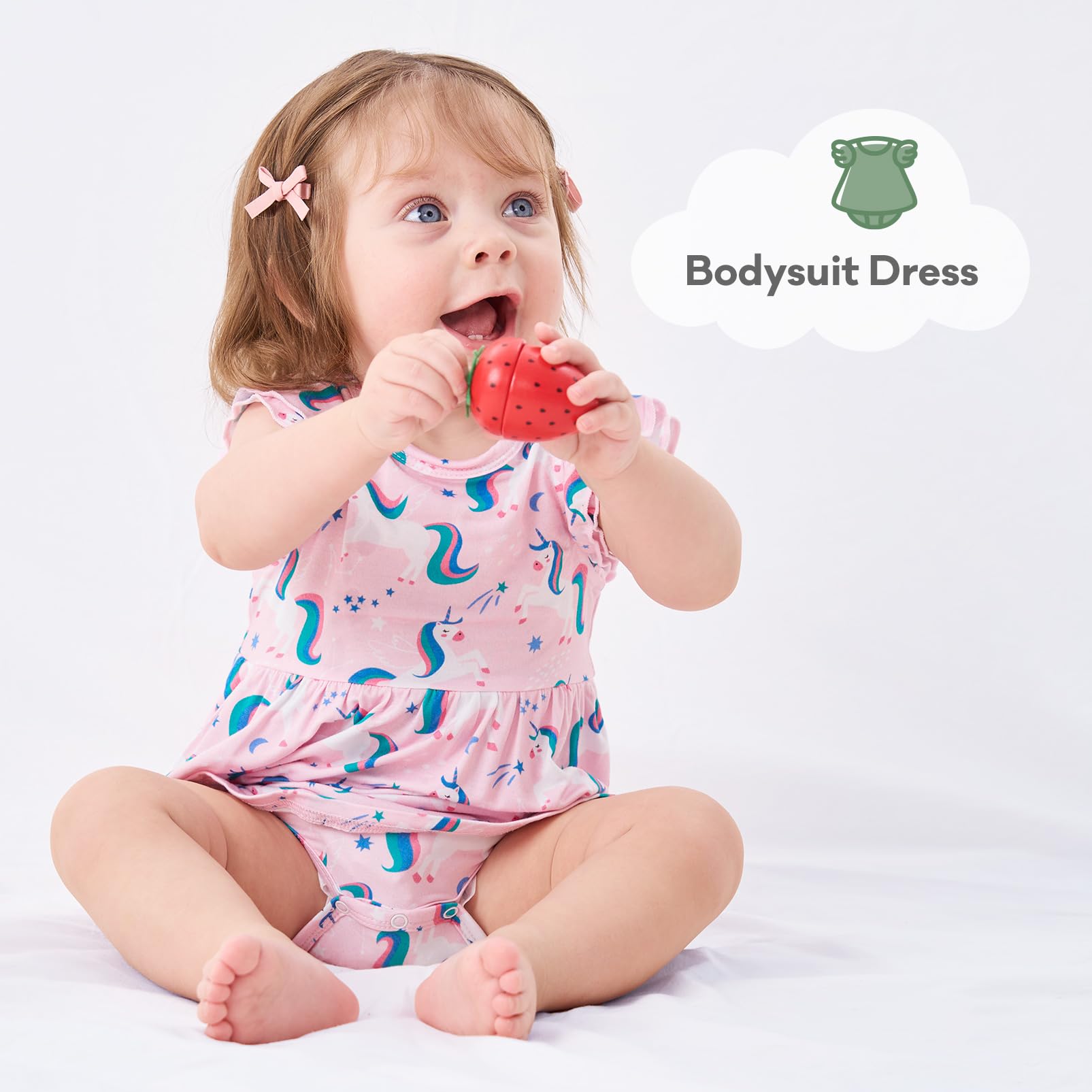 pureborn Baby GIrls Viscose from Bamboo Bodysuit Dress Ruffle Sleeve Romper Playwear Dresses 0-24M