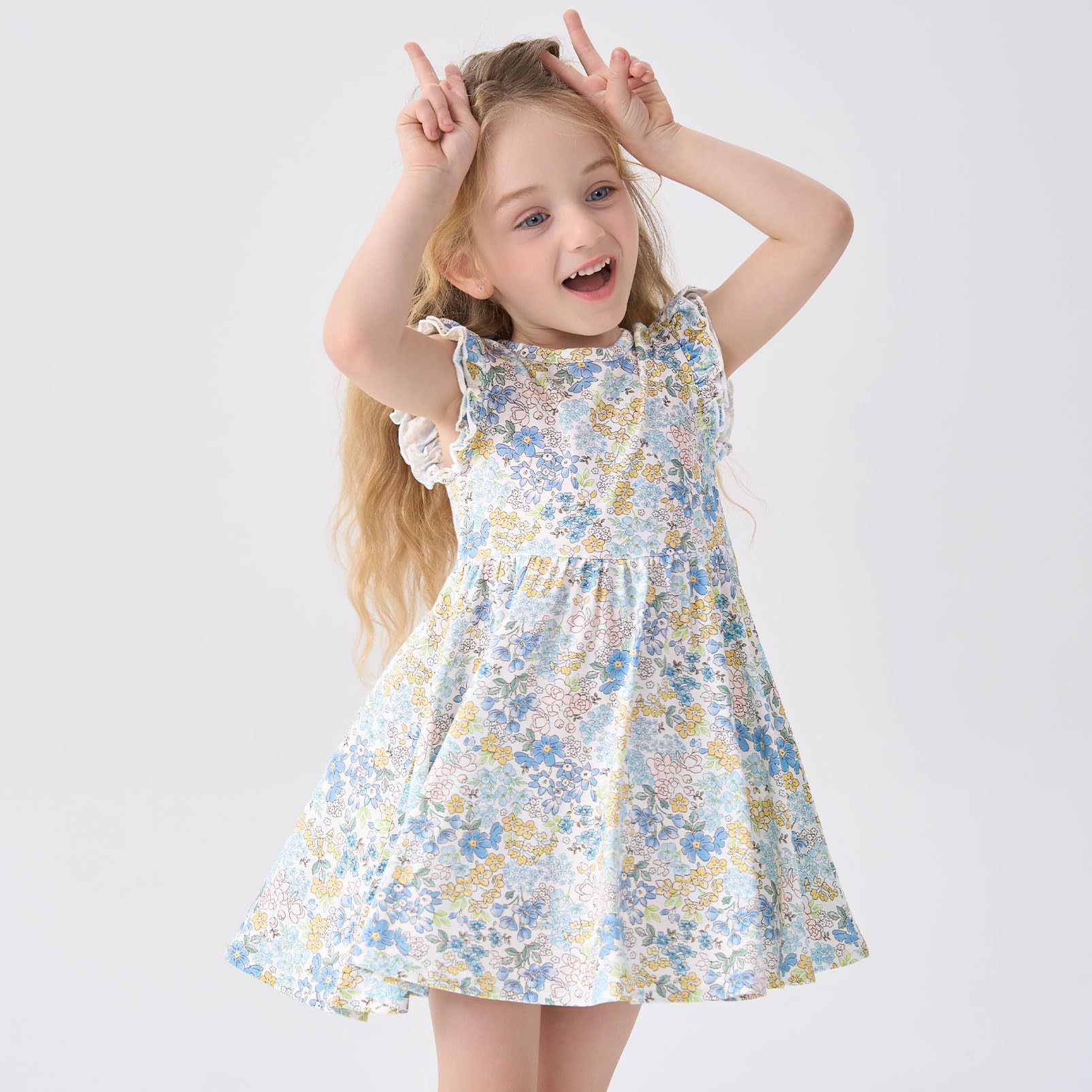 pureborn Baby Toddler Girl Viscose from Bamboo Dress Ruffled Sleeve 2-5T