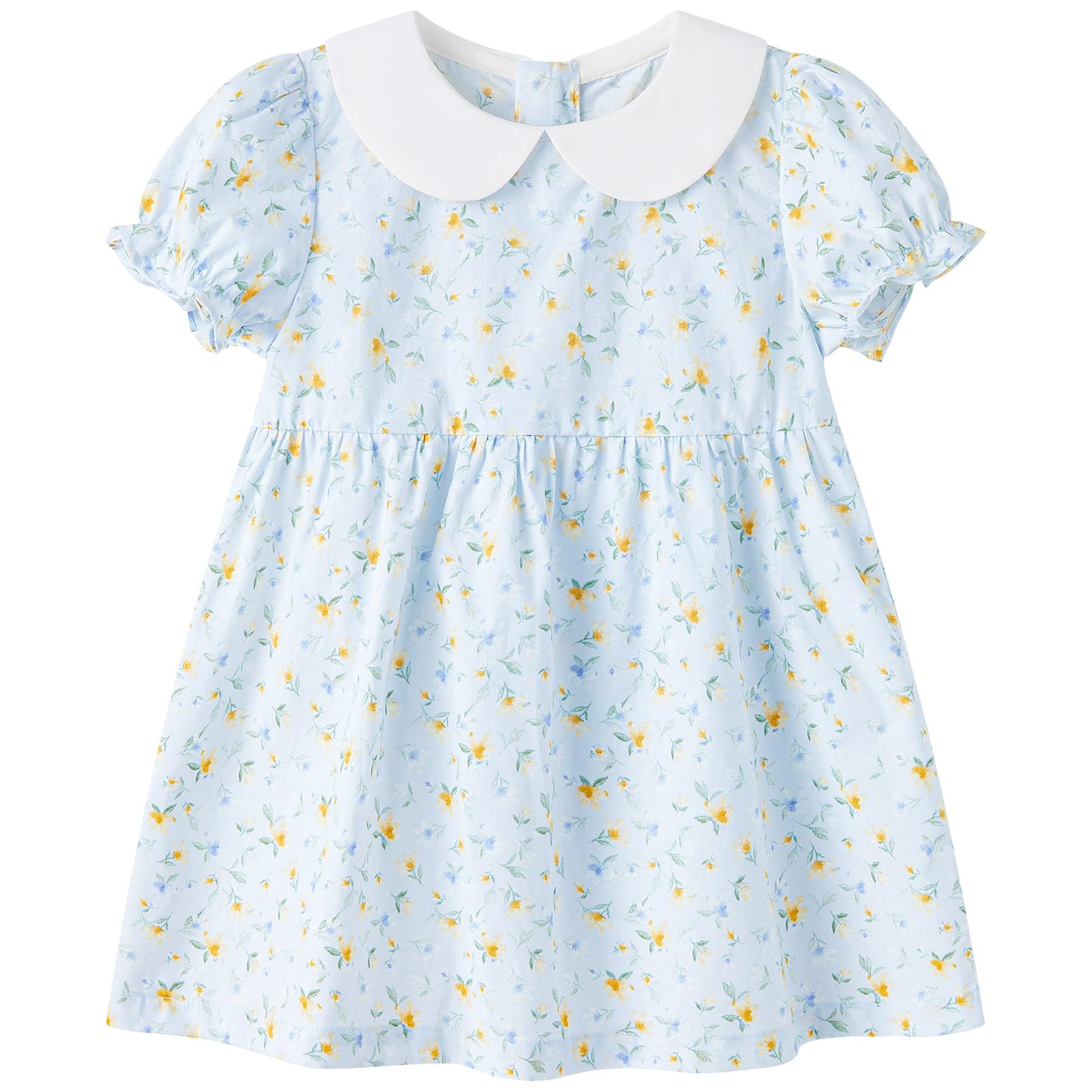 pureborn Baby Toddler Girl Woven Dress Short Sleeve Cotton Playwear Dresses 0-5T