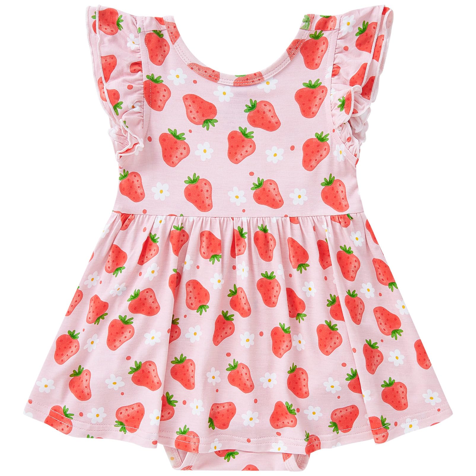 pureborn Baby GIrls Viscose from Bamboo Bodysuit Dress Ruffle Sleeve Romper Playwear Dresses 0-24M