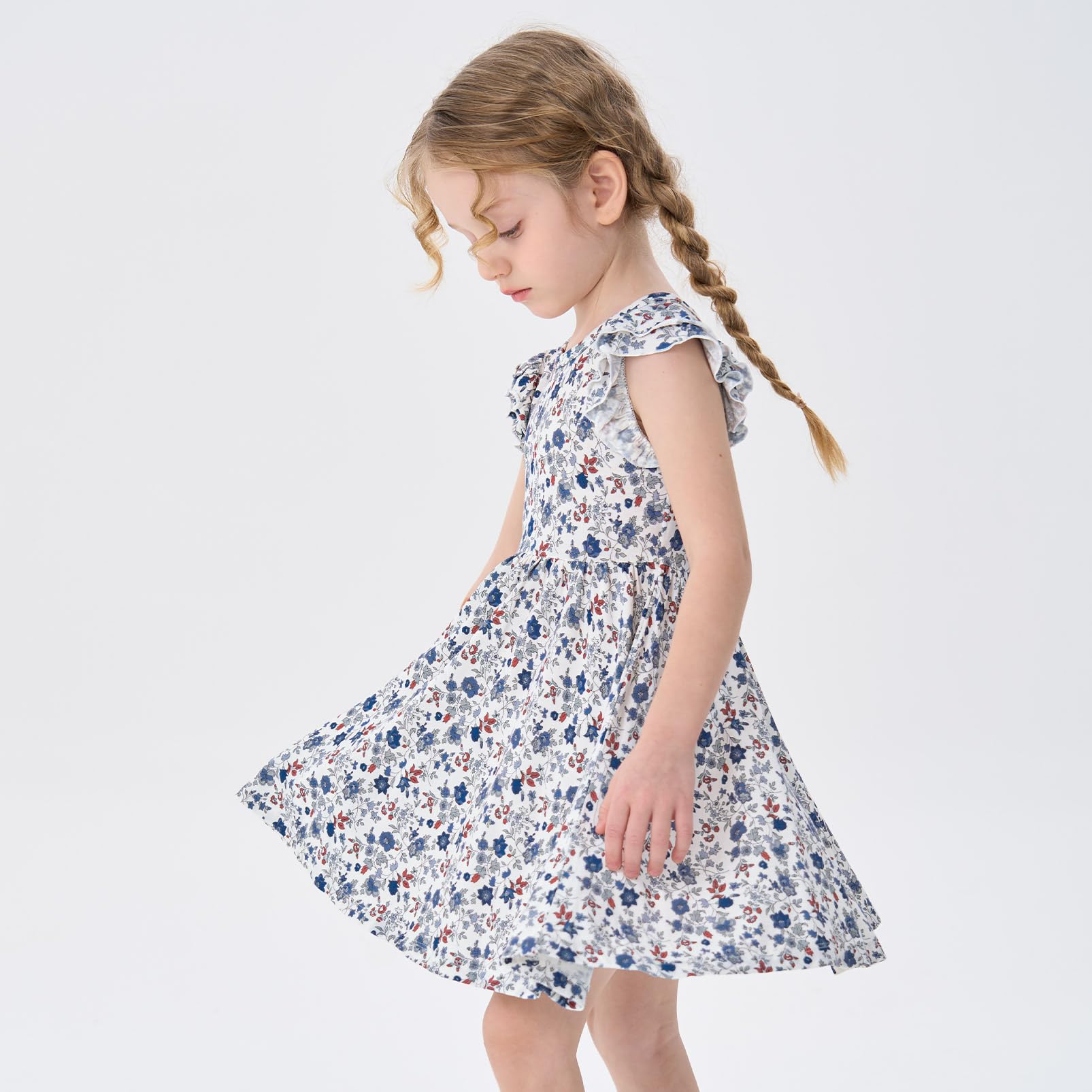 pureborn Baby Toddler Girl Viscose from Bamboo Dress Ruffled Sleeve 2-5T