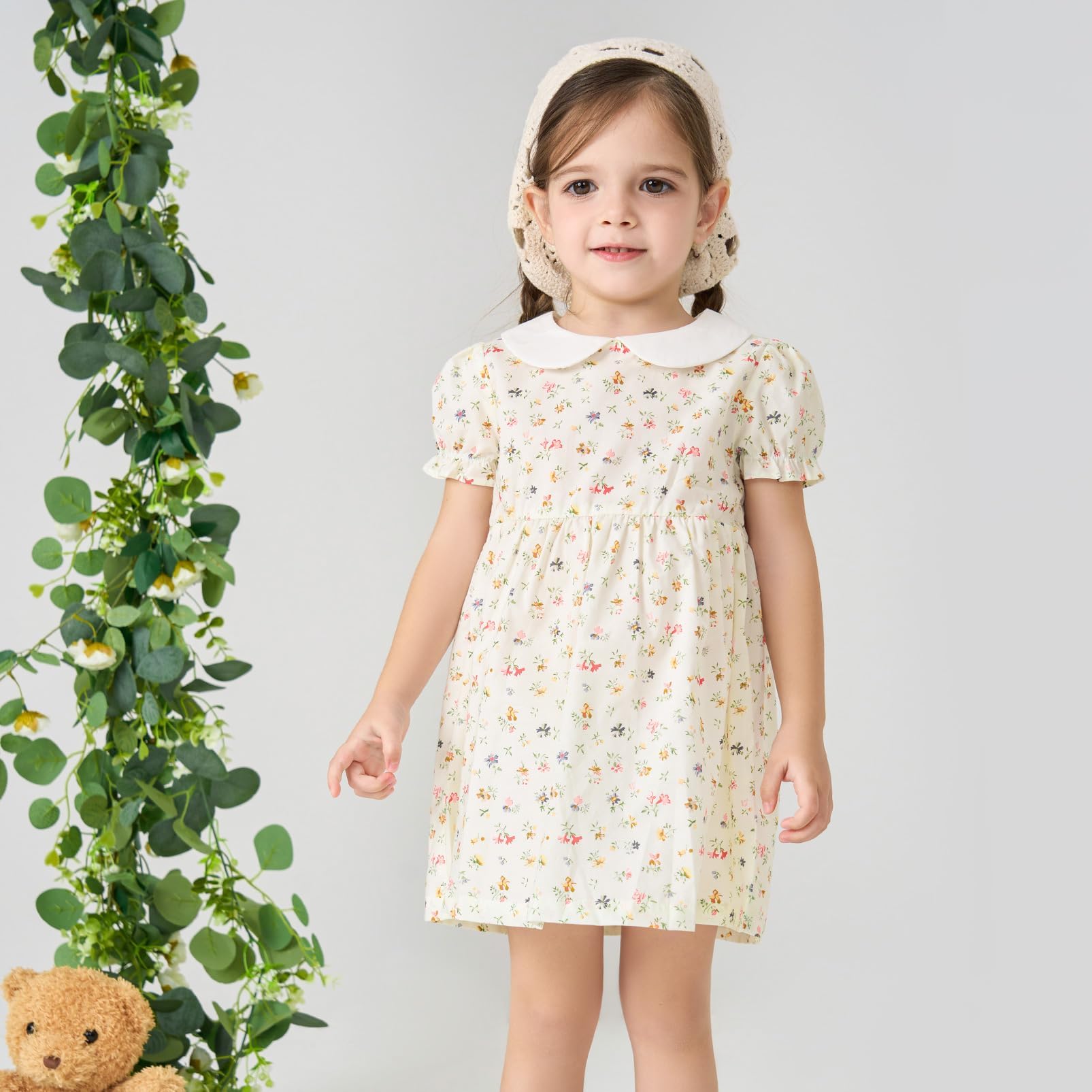 pureborn Baby Toddler Girl Woven Dress Short Sleeve Cotton Playwear Dresses 0-5T