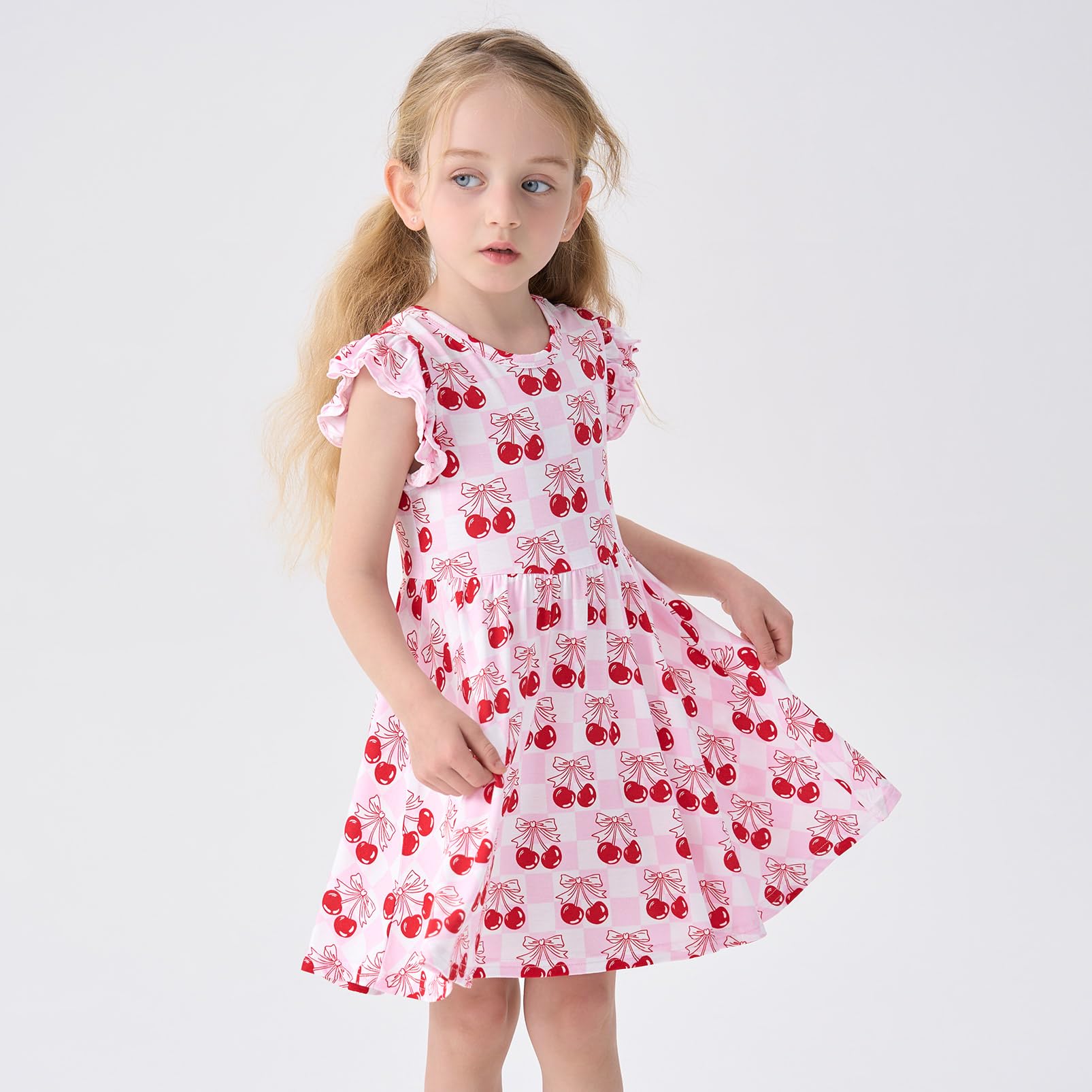 pureborn Baby Toddler Girl Viscose from Bamboo Dress Ruffled Sleeve 2-5T