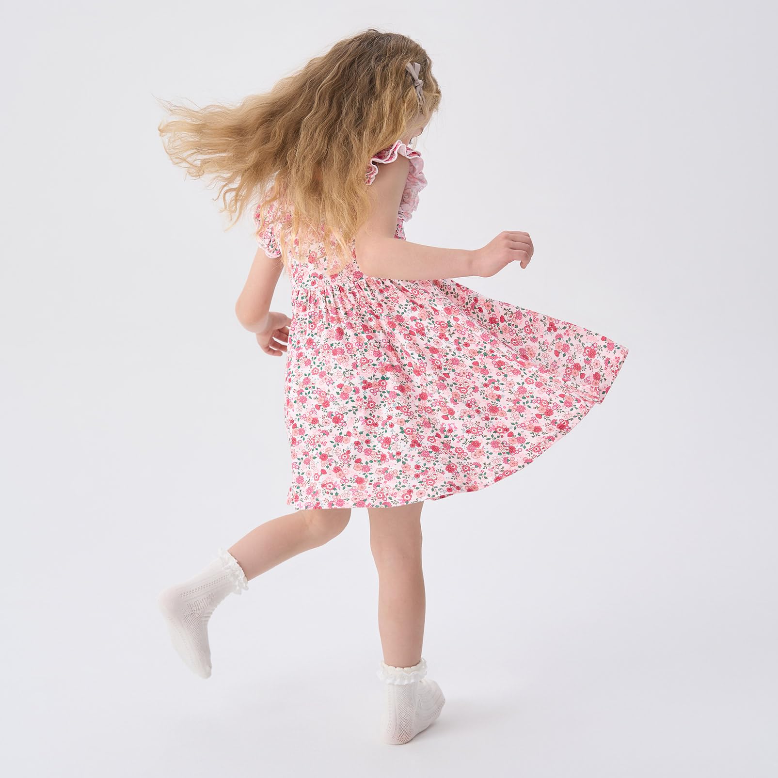 pureborn Baby Toddler Girl Viscose from Bamboo Dress Ruffled Sleeve 2-5T