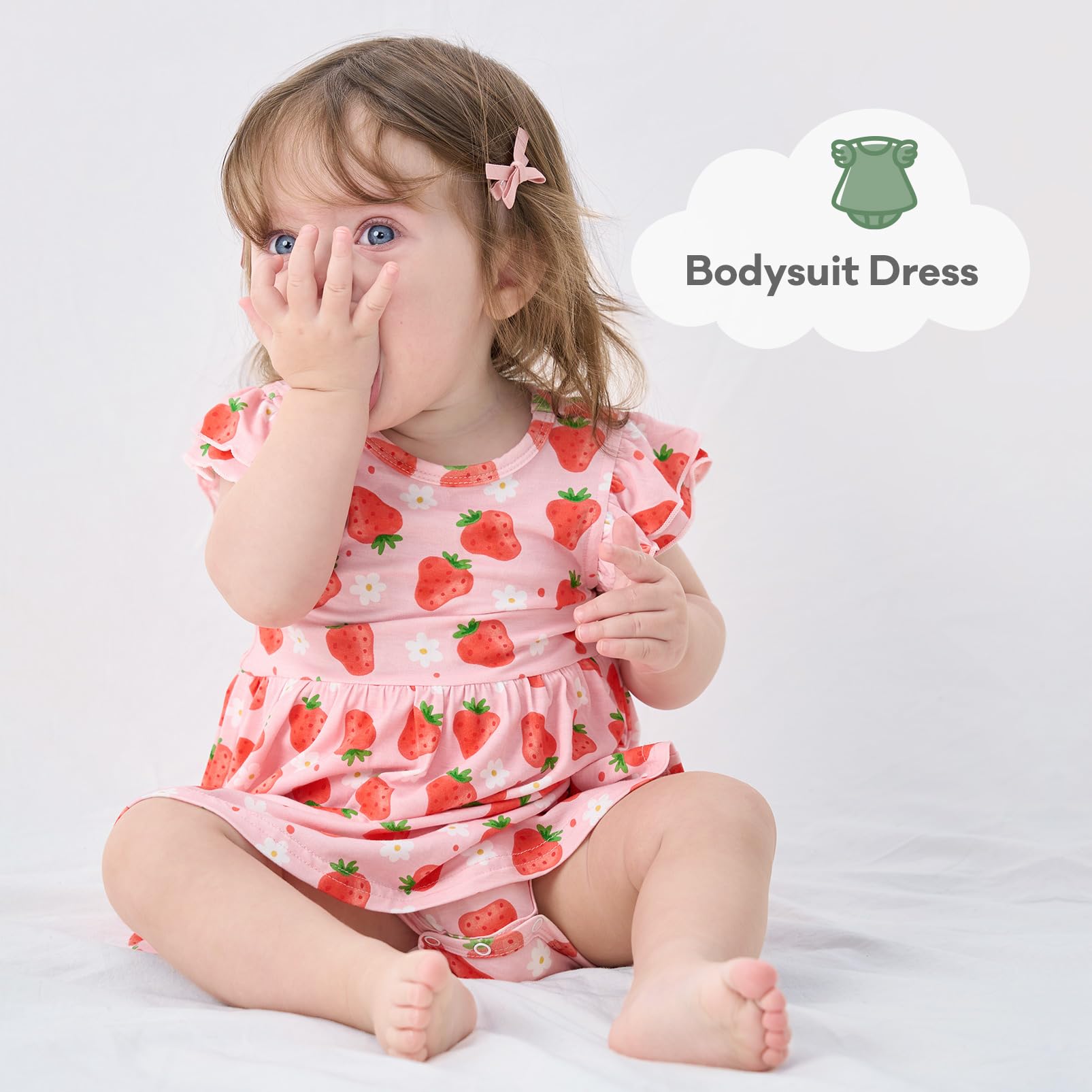 pureborn Baby GIrls Viscose from Bamboo Bodysuit Dress Ruffle Sleeve Romper Playwear Dresses 0-24M