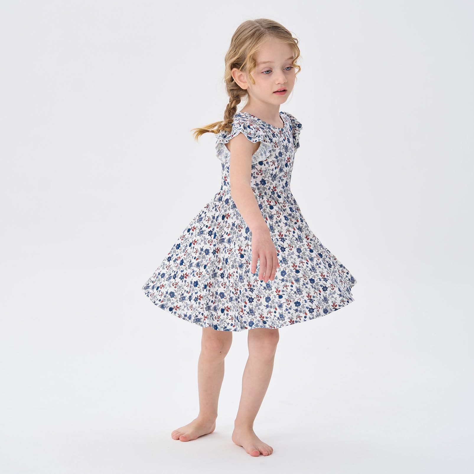 pureborn Baby Toddler Girl Viscose from Bamboo Dress Ruffled Sleeve 2-5T